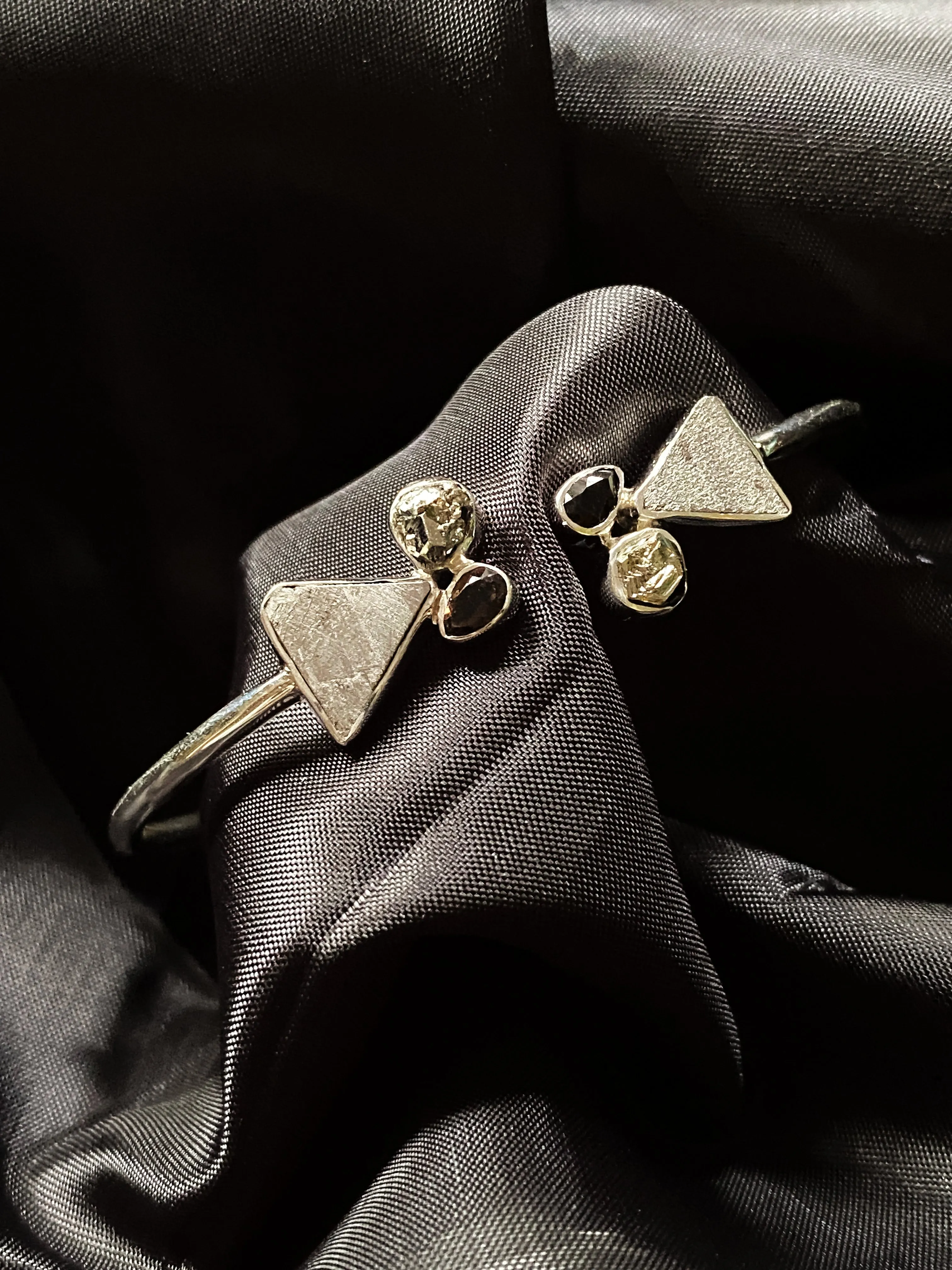Meteorite & Gemstone Twist Cuff Bracelet