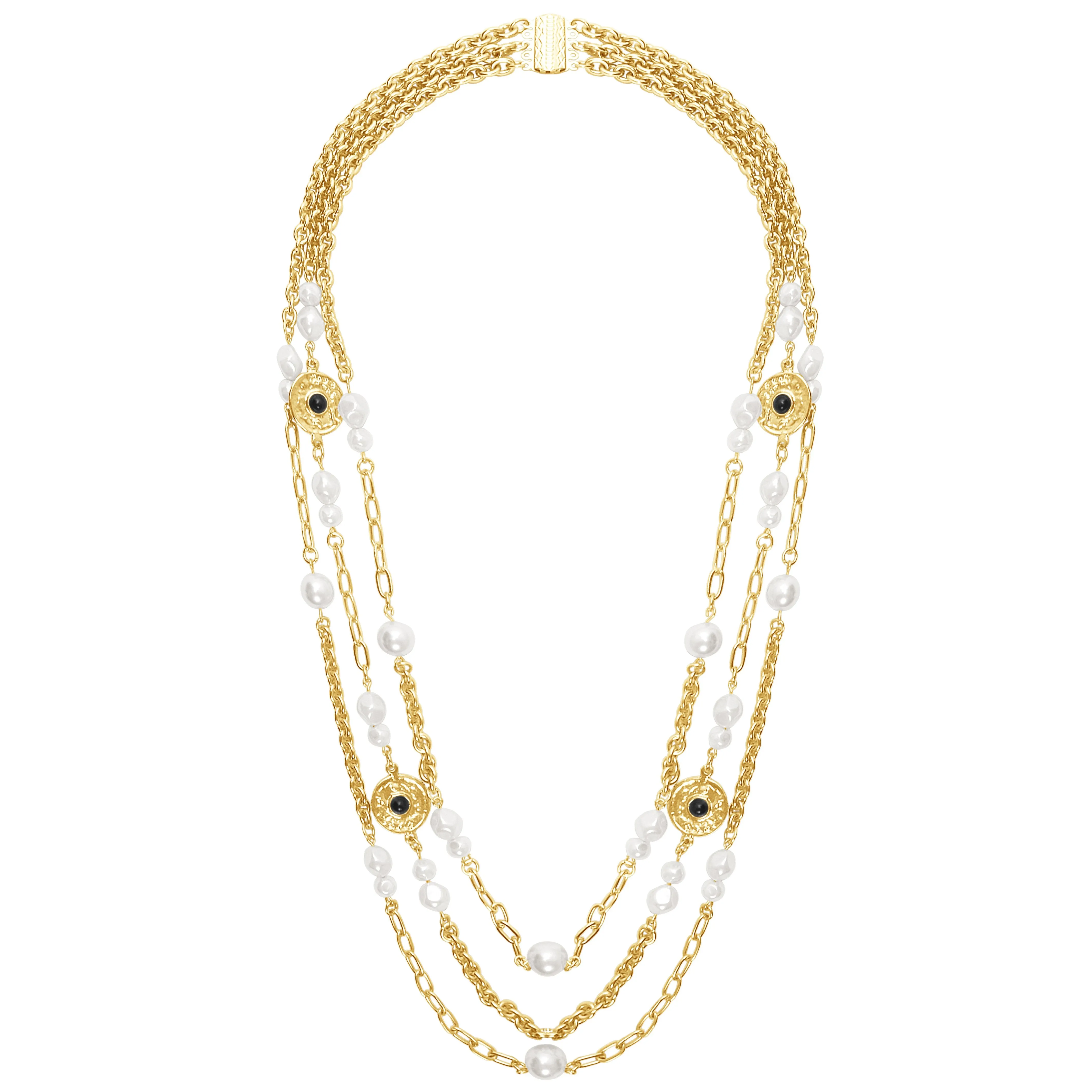Monika Triple Strand Pearl Necklace In Gold