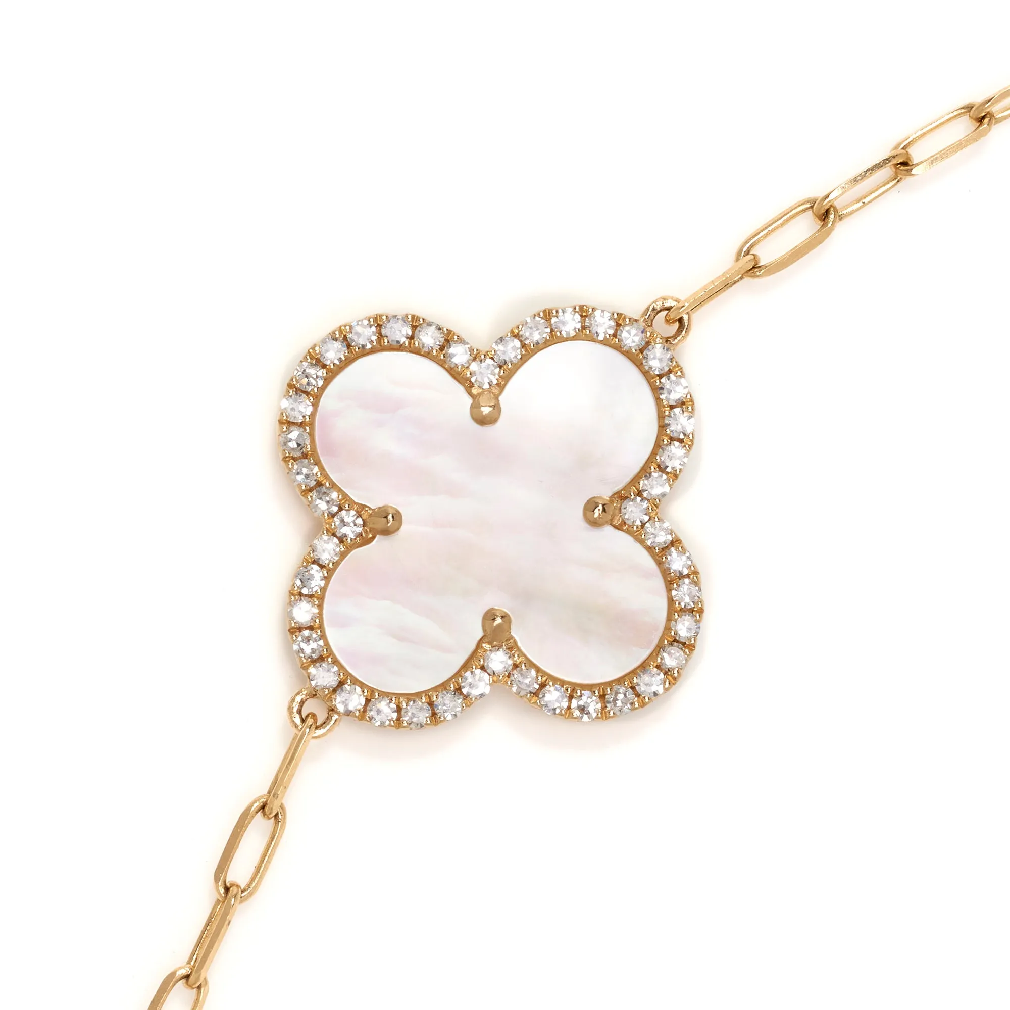 Mother of Pearl and Diamond Station Necklace