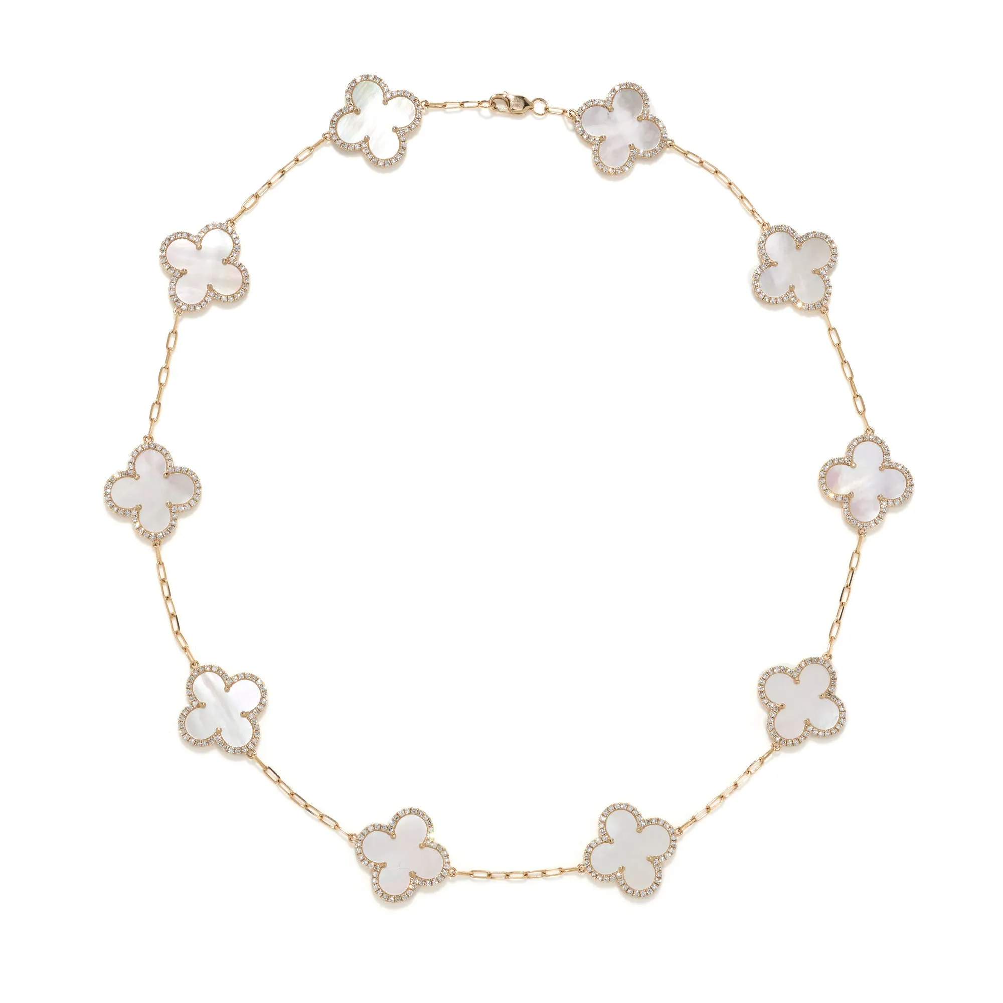 Mother of Pearl and Diamond Station Necklace
