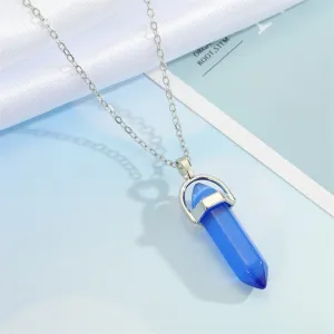 N2008 Silver Pearl Blue Imitation Stone Necklace with FREE Earrings