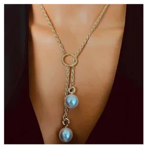 N234 Gold Twisted Chain with Pearls Necklace with FREE Earrings