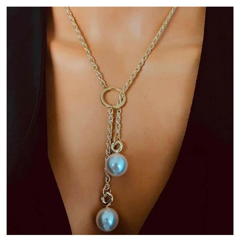 N234 Gold Twisted Chain with Pearls Necklace with FREE Earrings
