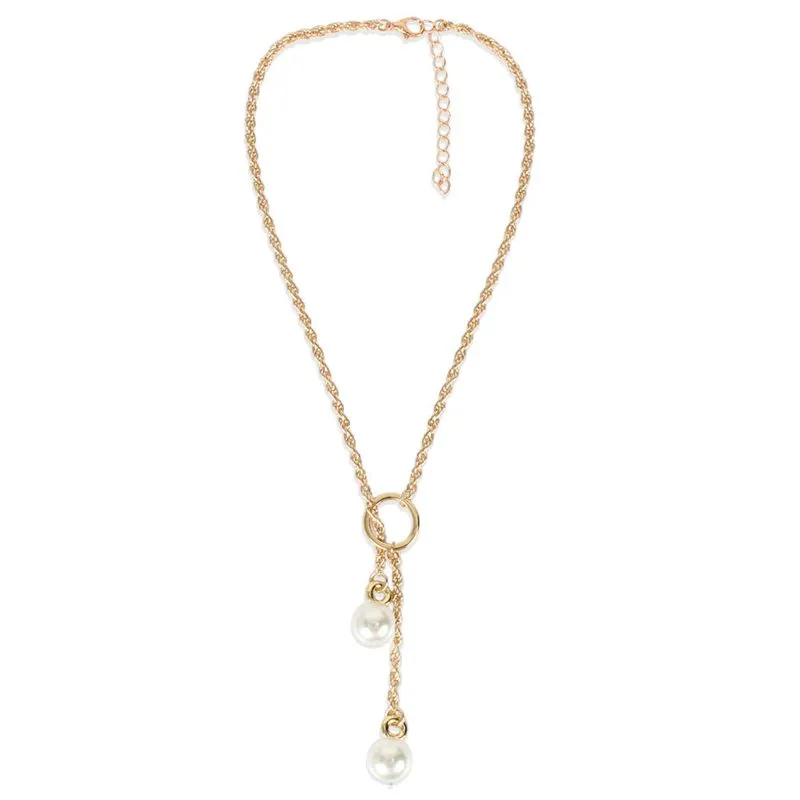 N234 Gold Twisted Chain with Pearls Necklace with FREE Earrings