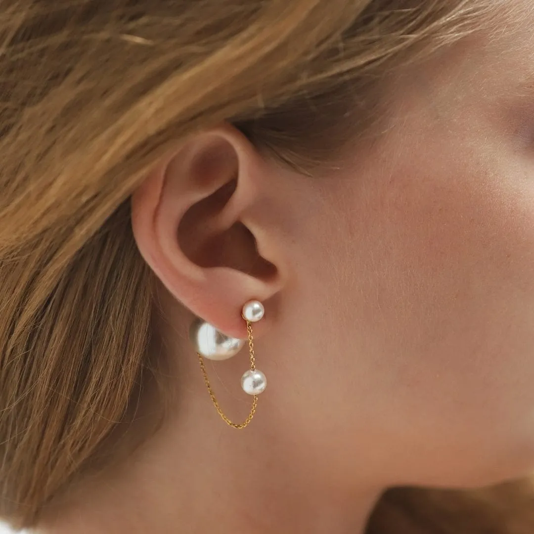Pearl and Chain Front to Back Earrings