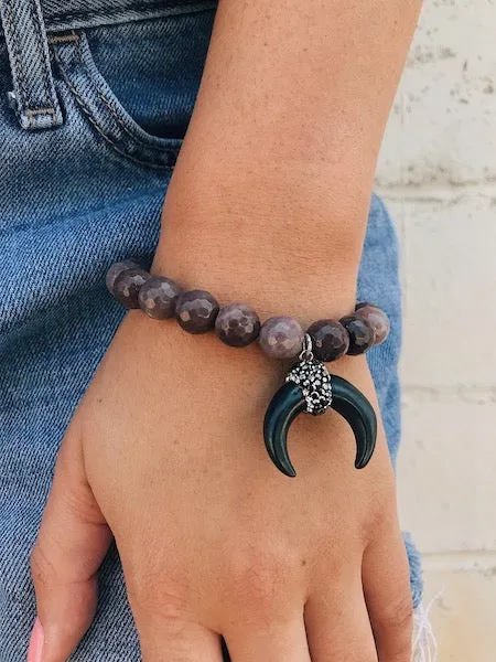 Purple Aventurine Bracelet // Double Horn Charm