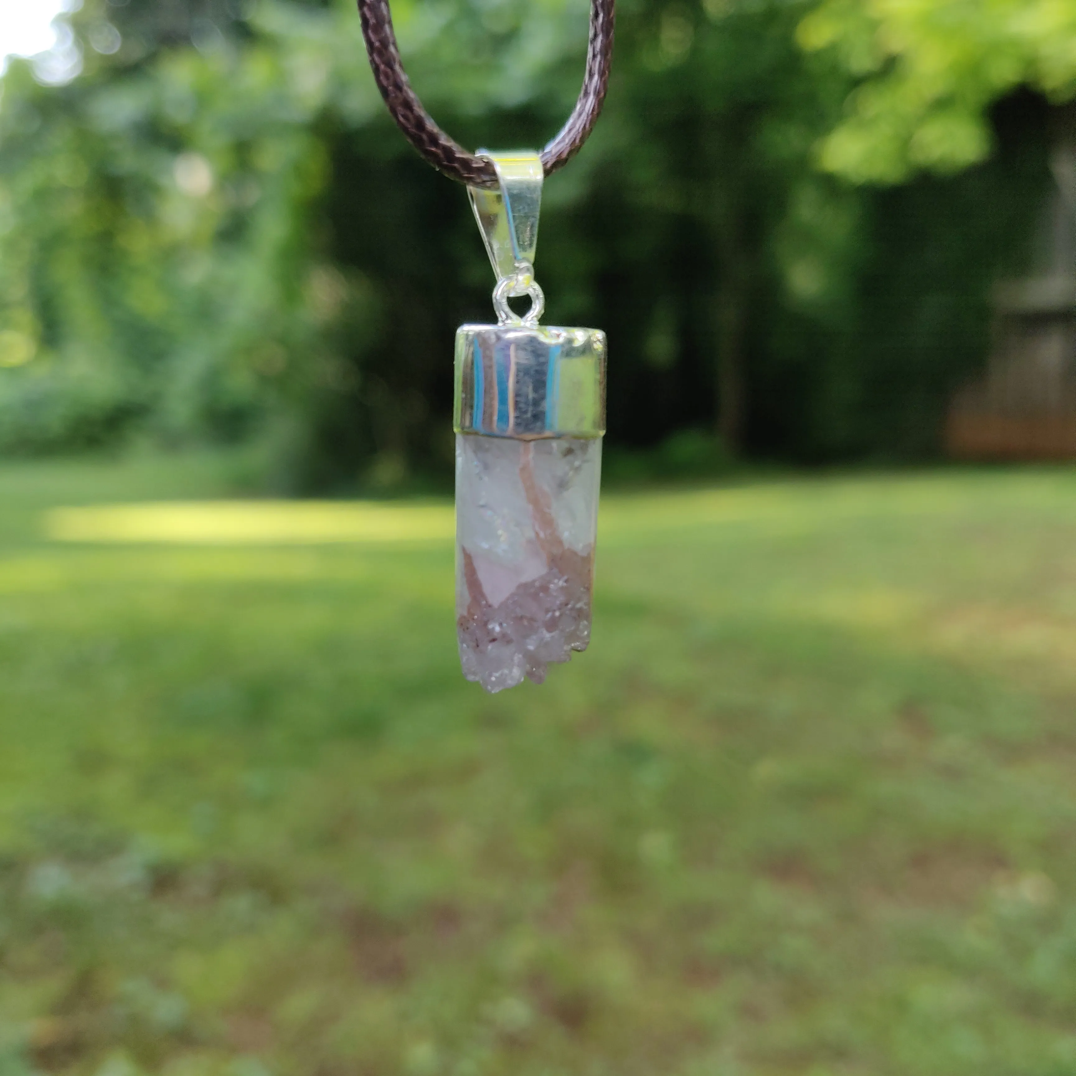 Quartz Cylinder Pendant with Rainbows includes a FREE Cotton Cord Necklace (#1)