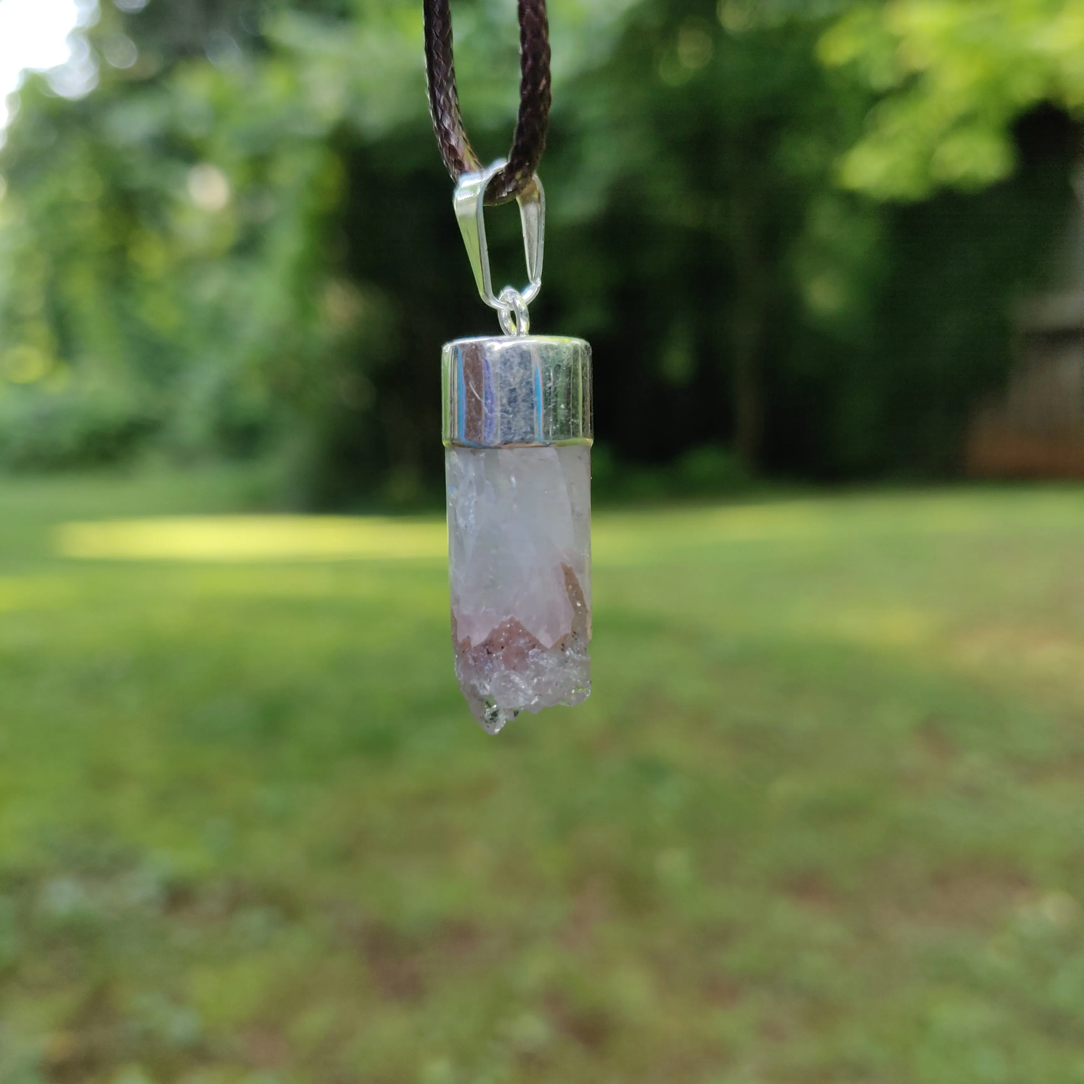 Quartz Cylinder Pendant with Rainbows includes a FREE Cotton Cord Necklace (#1)