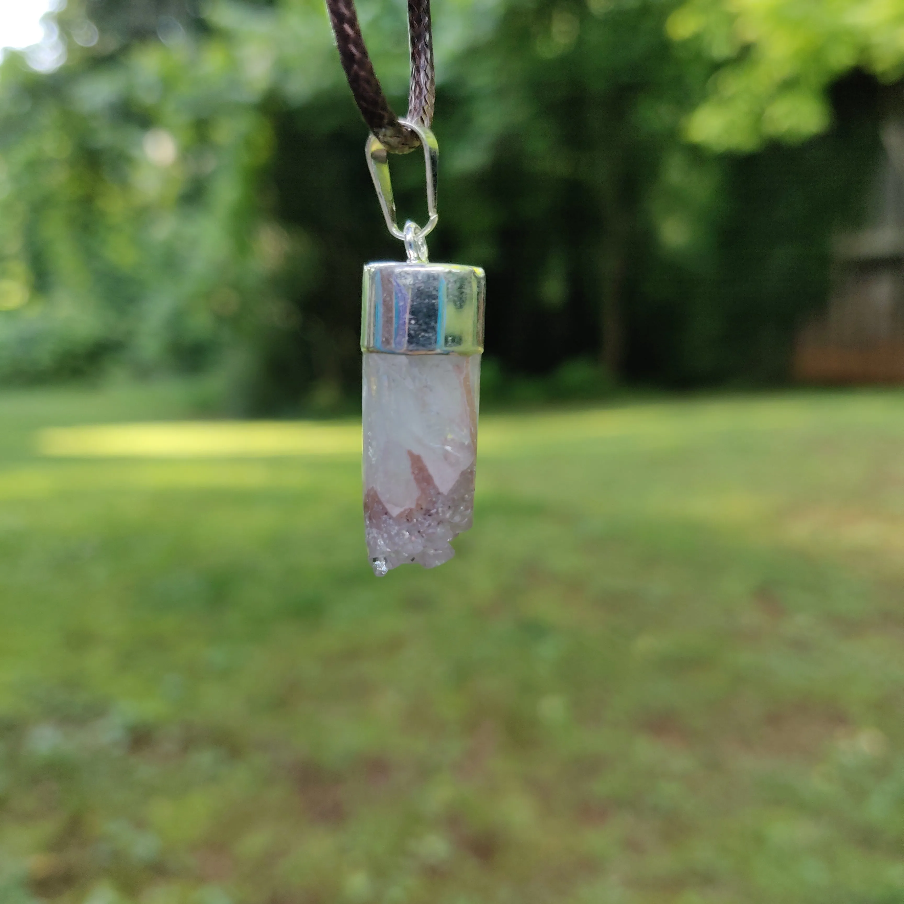 Quartz Cylinder Pendant with Rainbows includes a FREE Cotton Cord Necklace (#1)