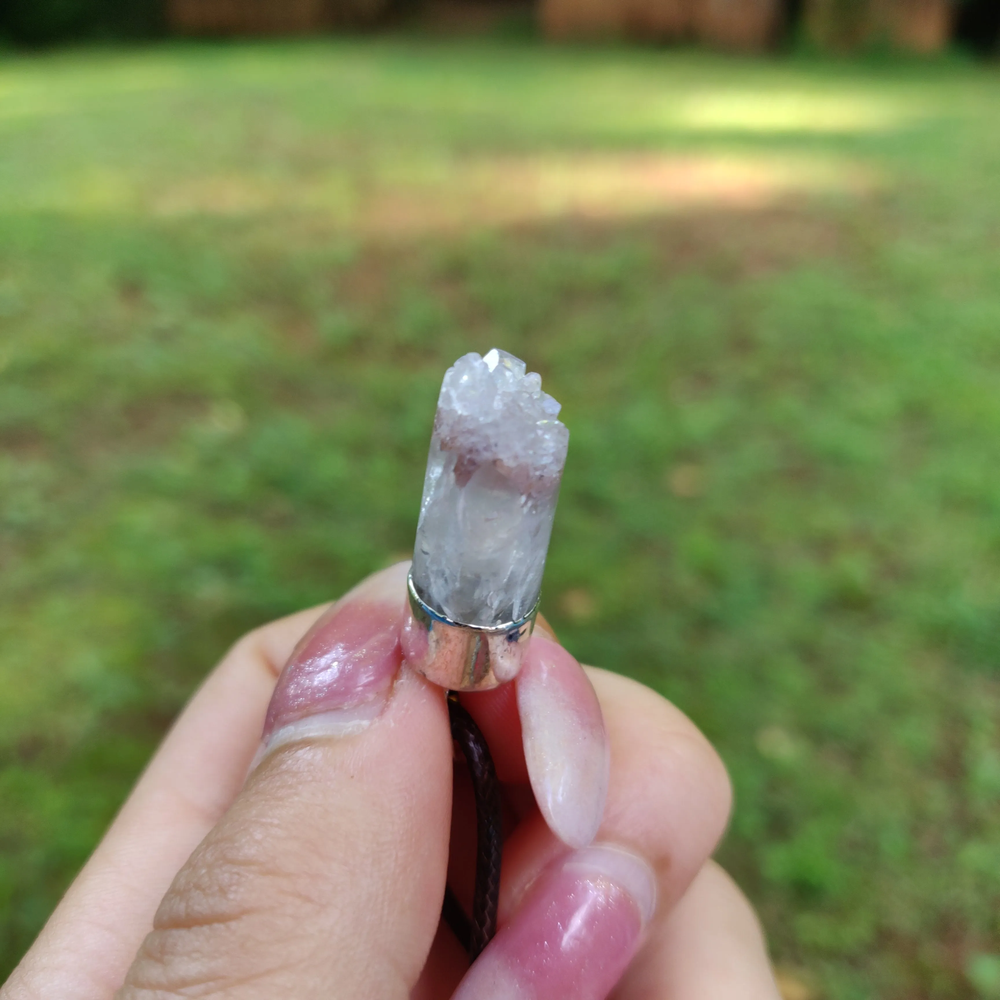 Quartz Cylinder Pendant with Rainbows includes a FREE Cotton Cord Necklace (#1)
