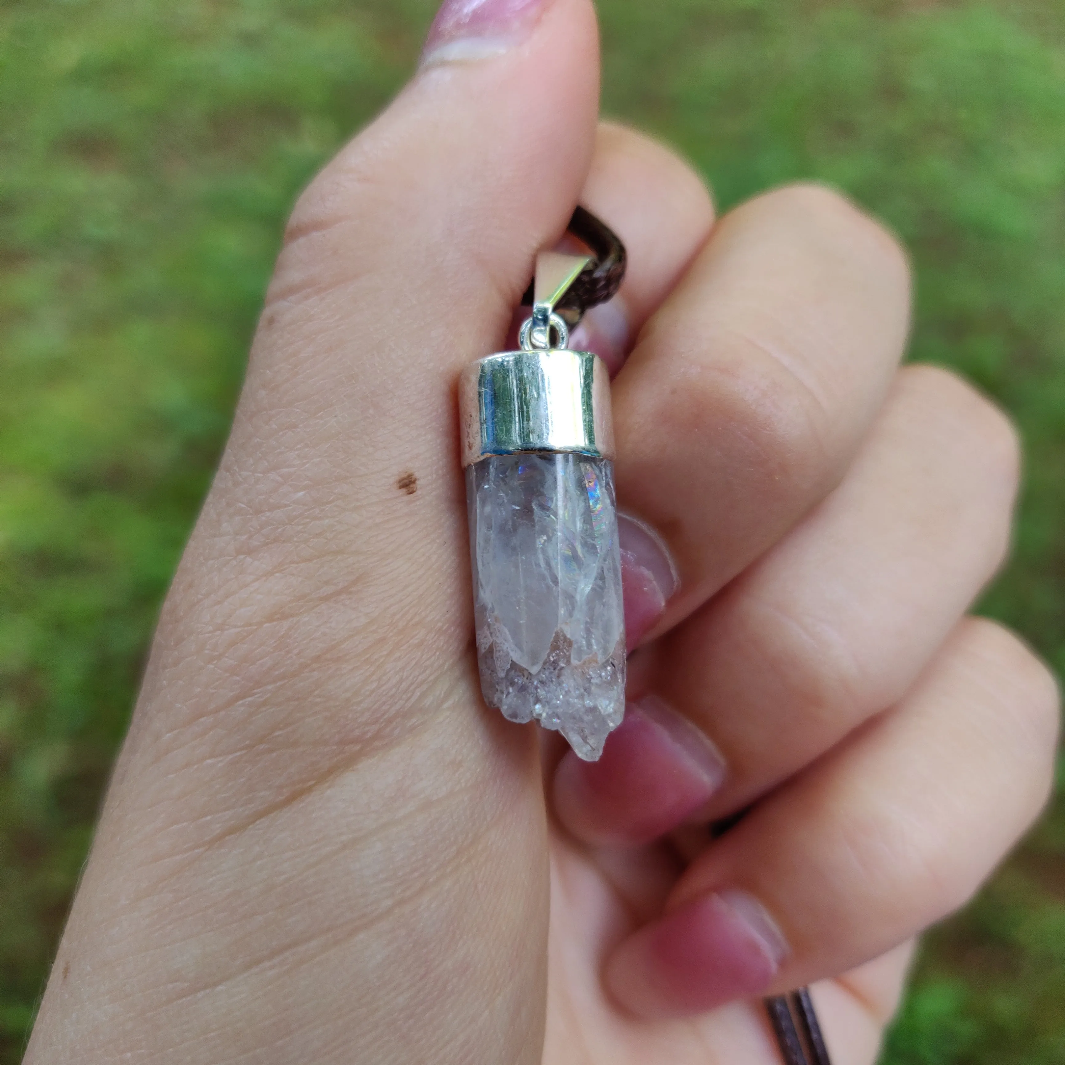 Quartz Cylinder Pendant with Rainbows includes a FREE Cotton Cord Necklace (#1)