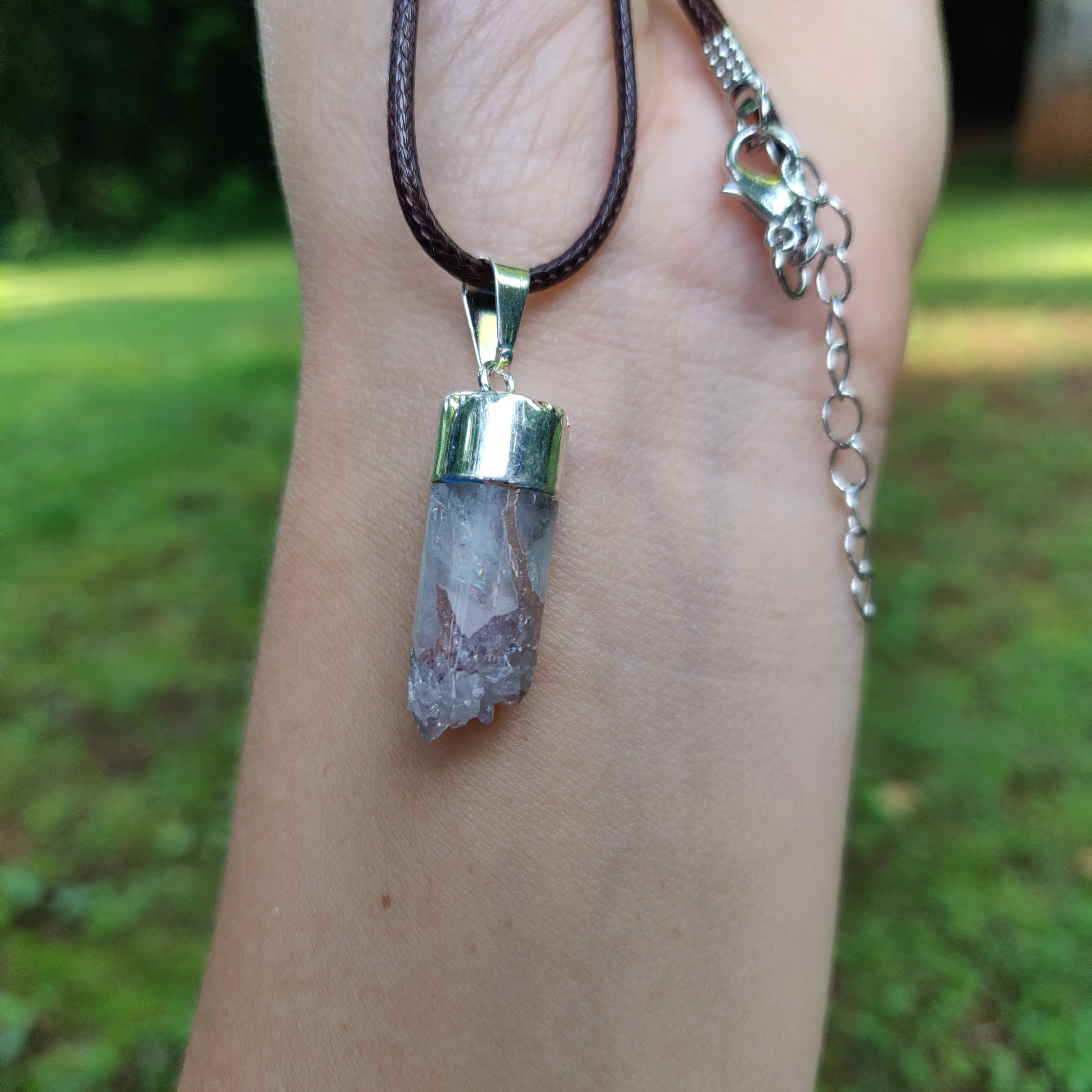 Quartz Cylinder Pendant with Rainbows includes a FREE Cotton Cord Necklace (#1)