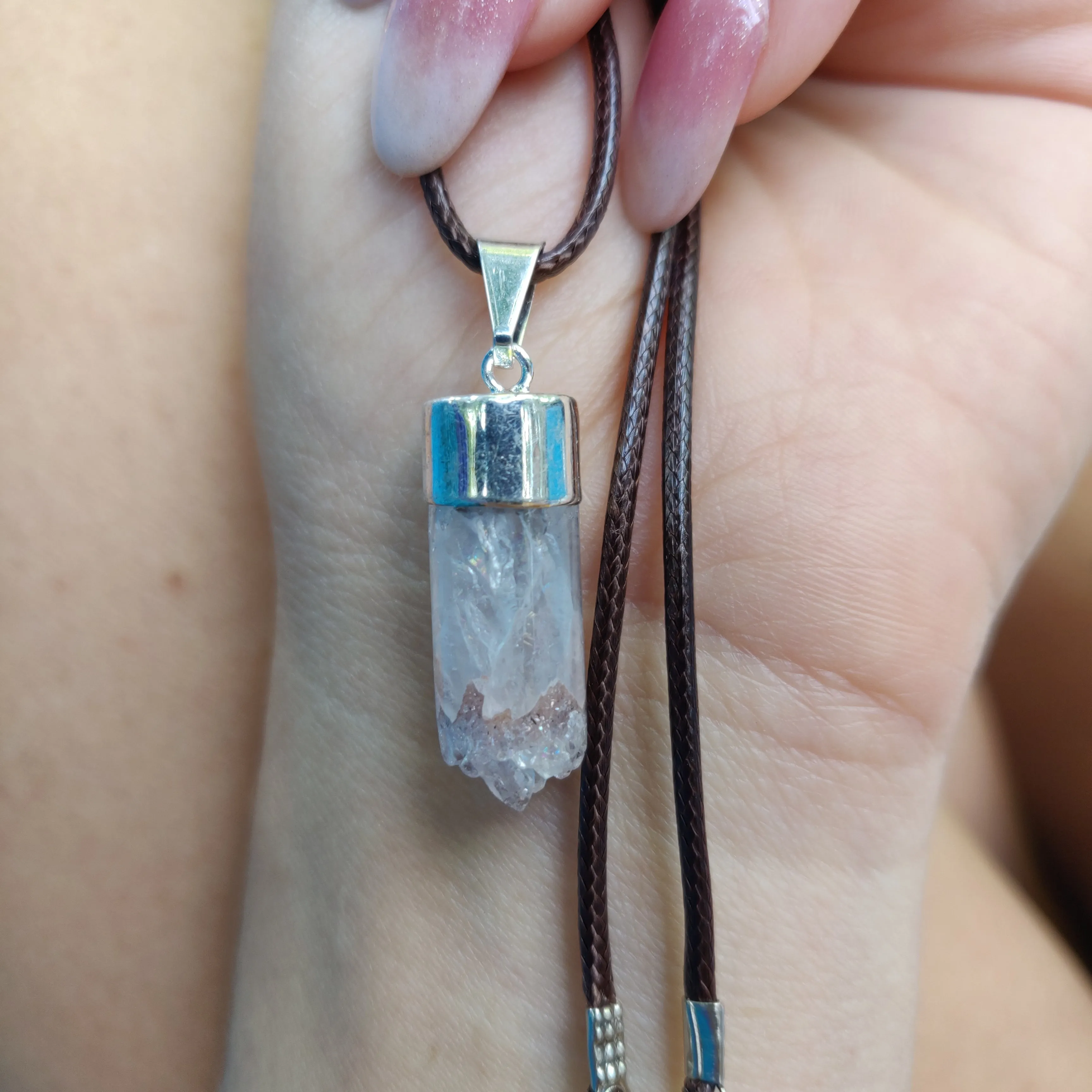 Quartz Cylinder Pendant with Rainbows includes a FREE Cotton Cord Necklace (#1)