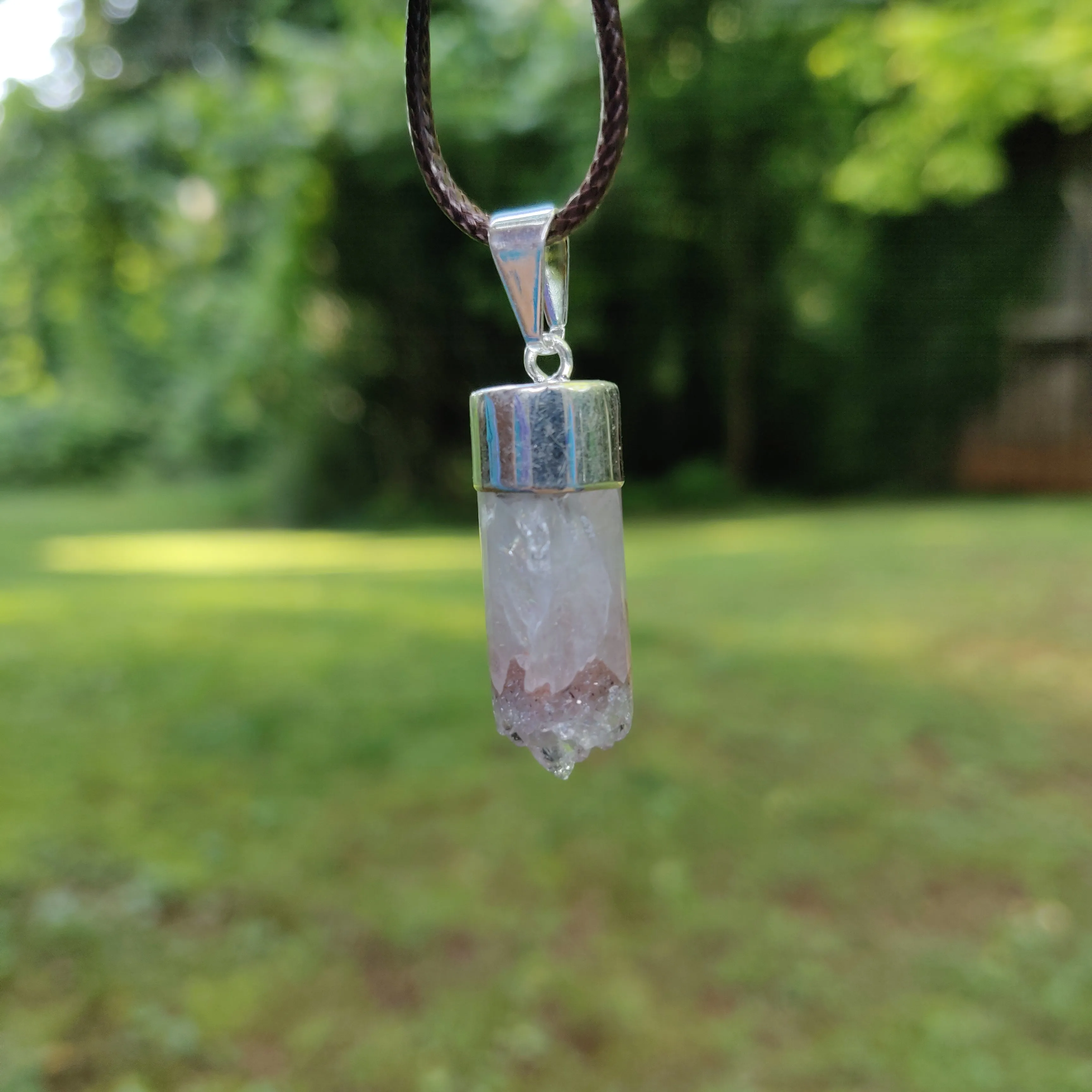 Quartz Cylinder Pendant with Rainbows includes a FREE Cotton Cord Necklace (#1)