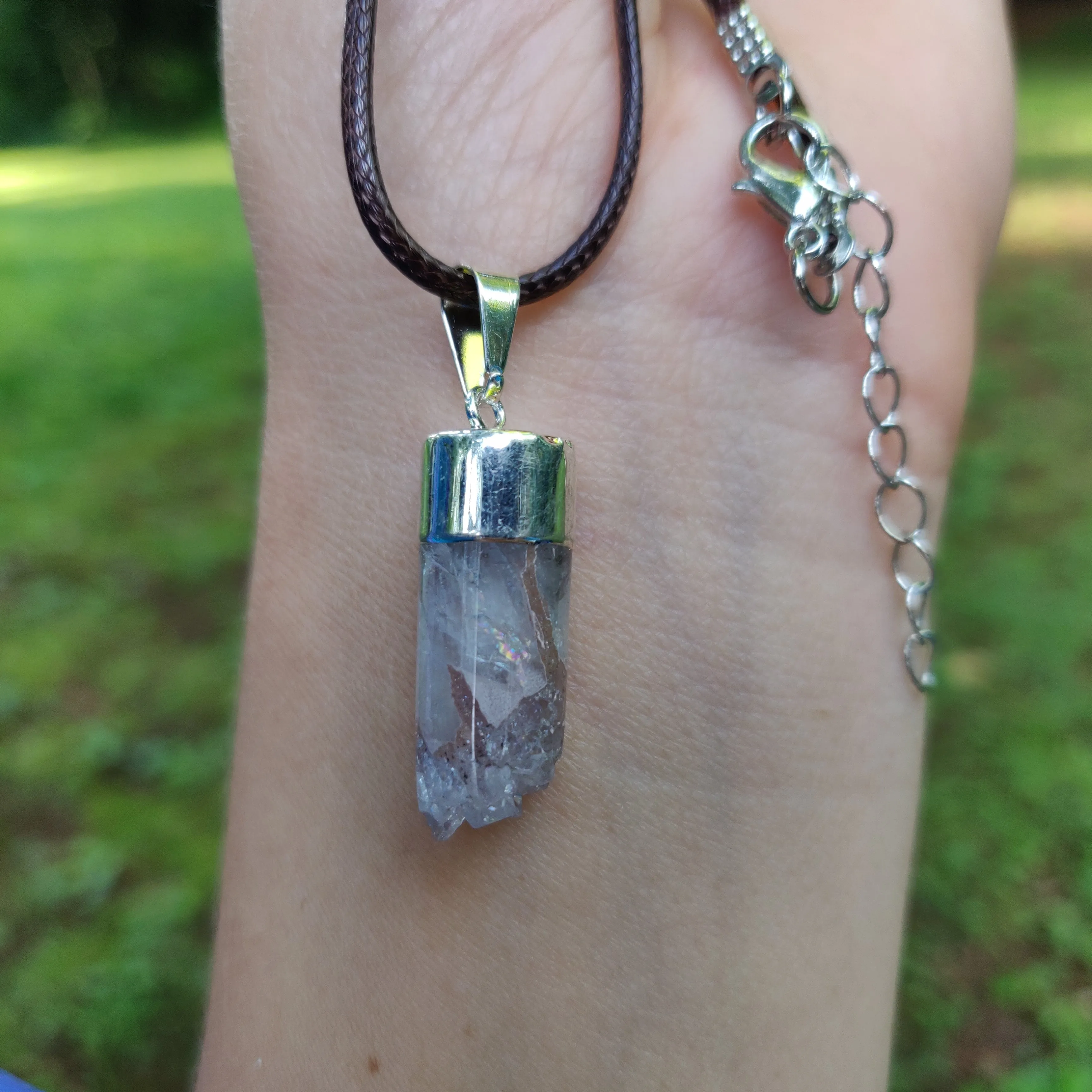 Quartz Cylinder Pendant with Rainbows includes a FREE Cotton Cord Necklace (#1)