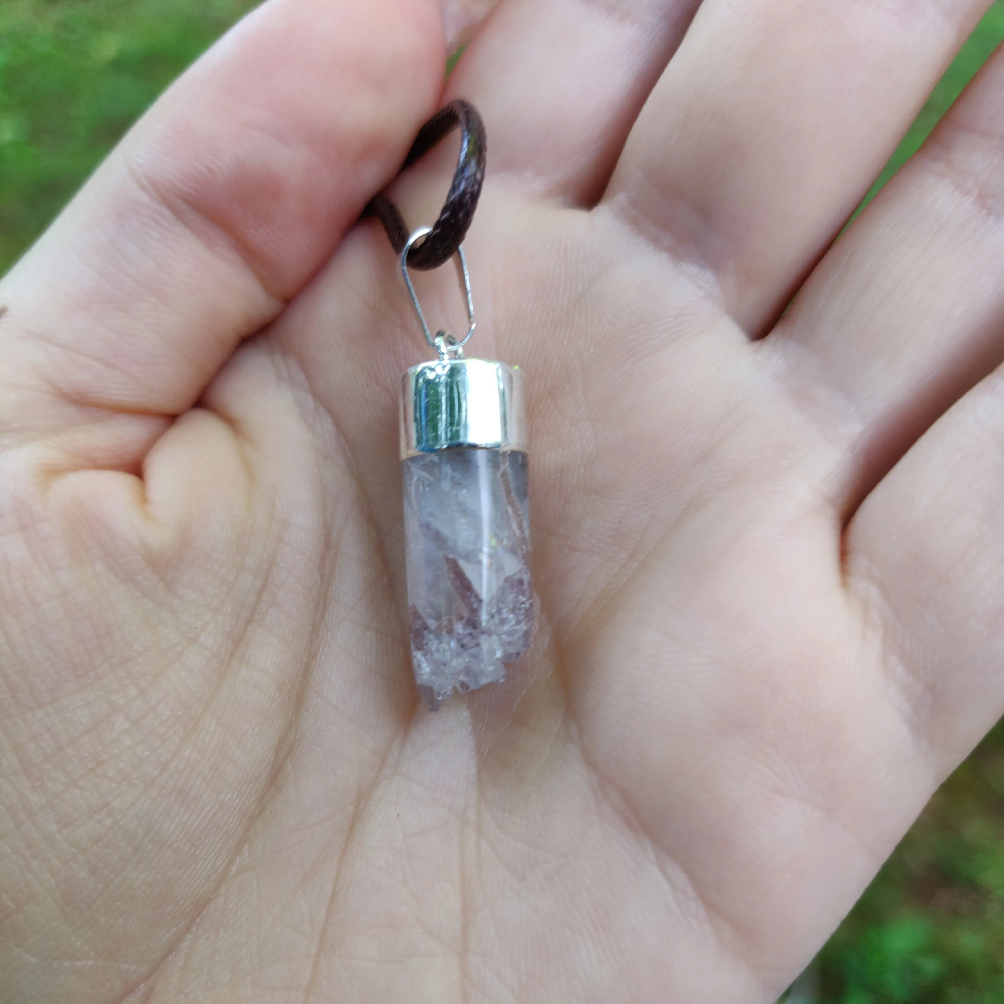Quartz Cylinder Pendant with Rainbows includes a FREE Cotton Cord Necklace (#1)