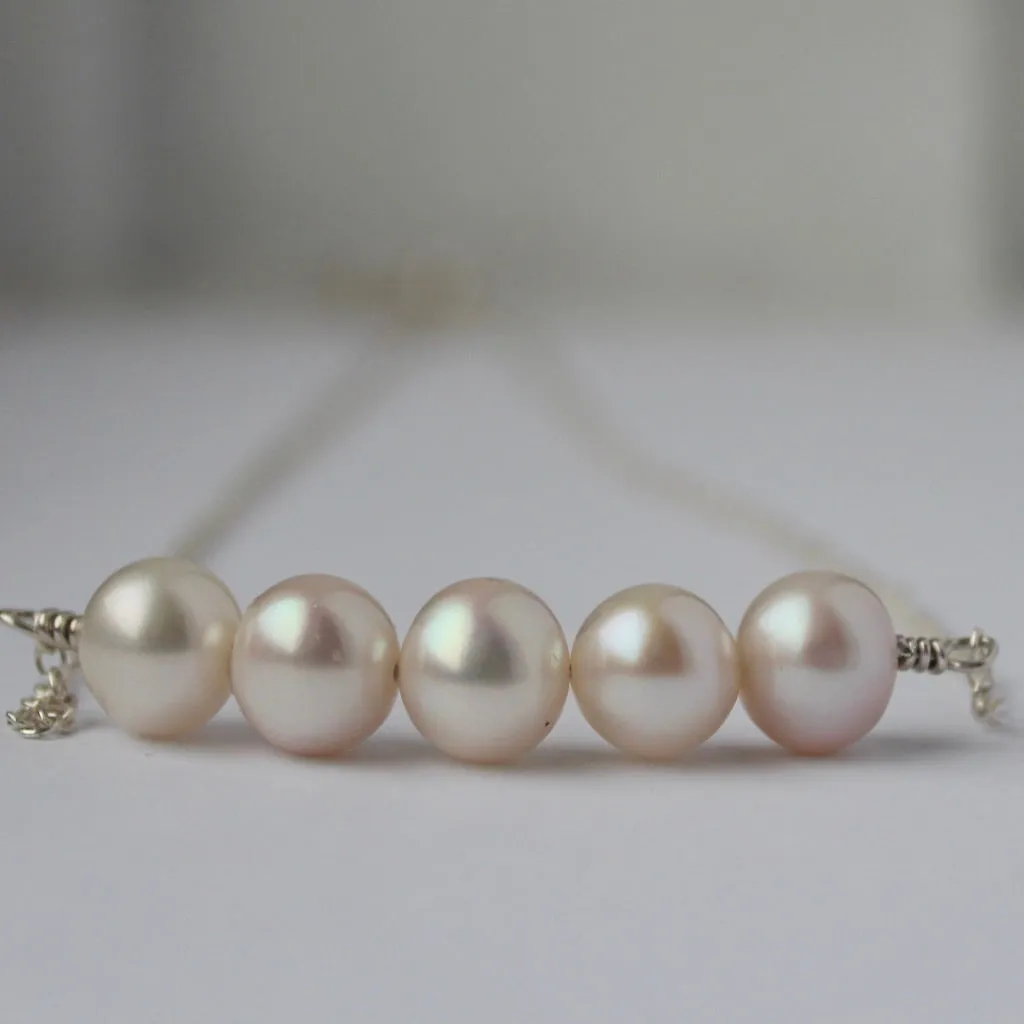 Real Freshwater Pearl Pendant Necklace & Earring Set | Five Pearl Choker | 3 Pearl Dangle Earrings | Bridesmaid Gift