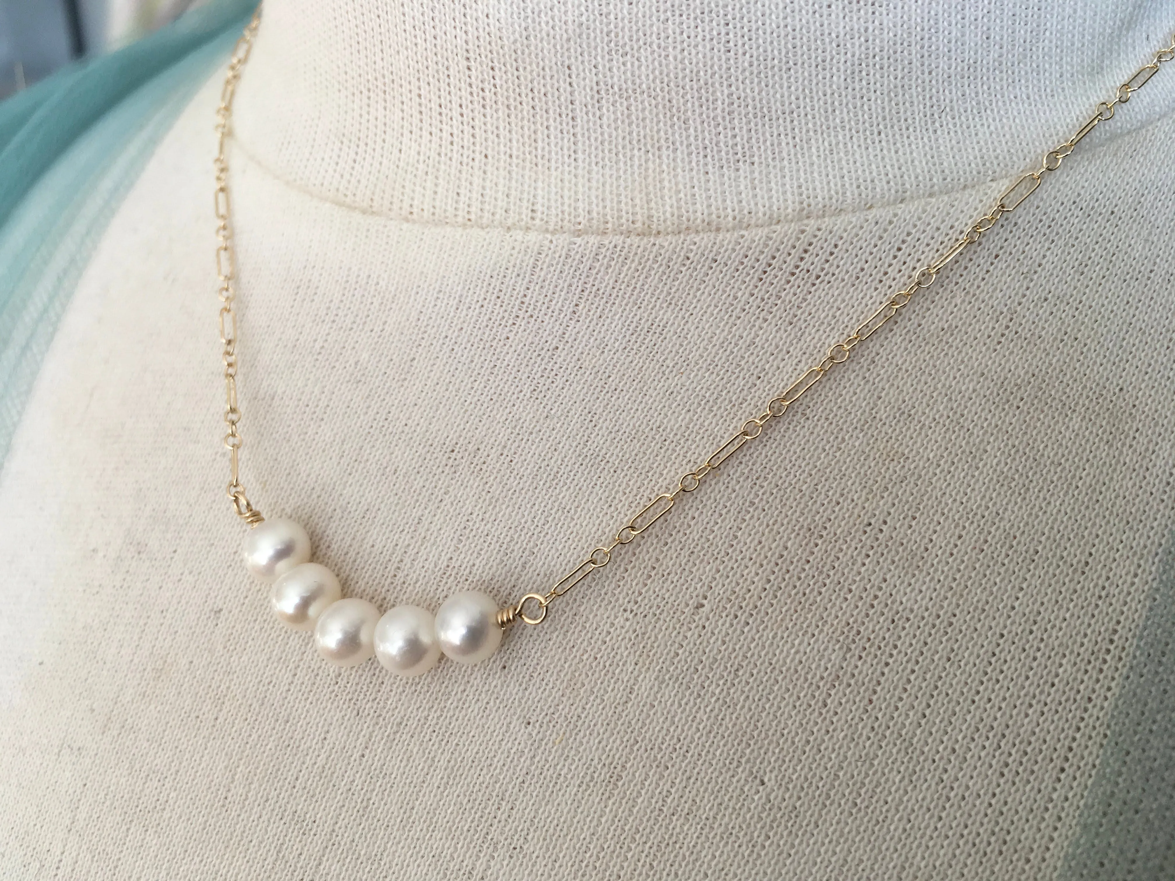 Real Freshwater Pearl Pendant Necklace & Earring Set | Five Pearl Choker | 3 Pearl Dangle Earrings | Bridesmaid Gift