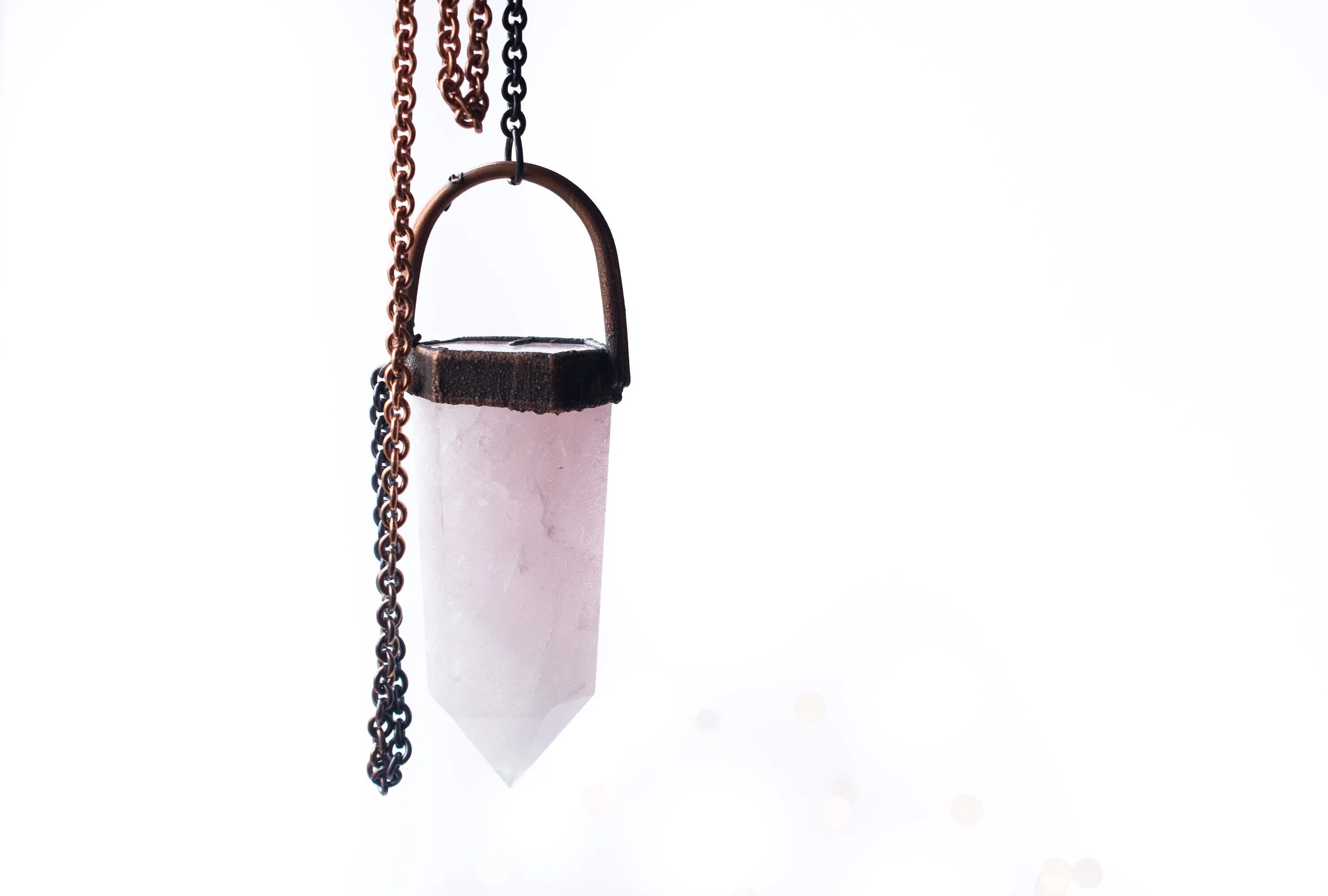Rose Quartz crystal necklace | Electroformed crystal necklace