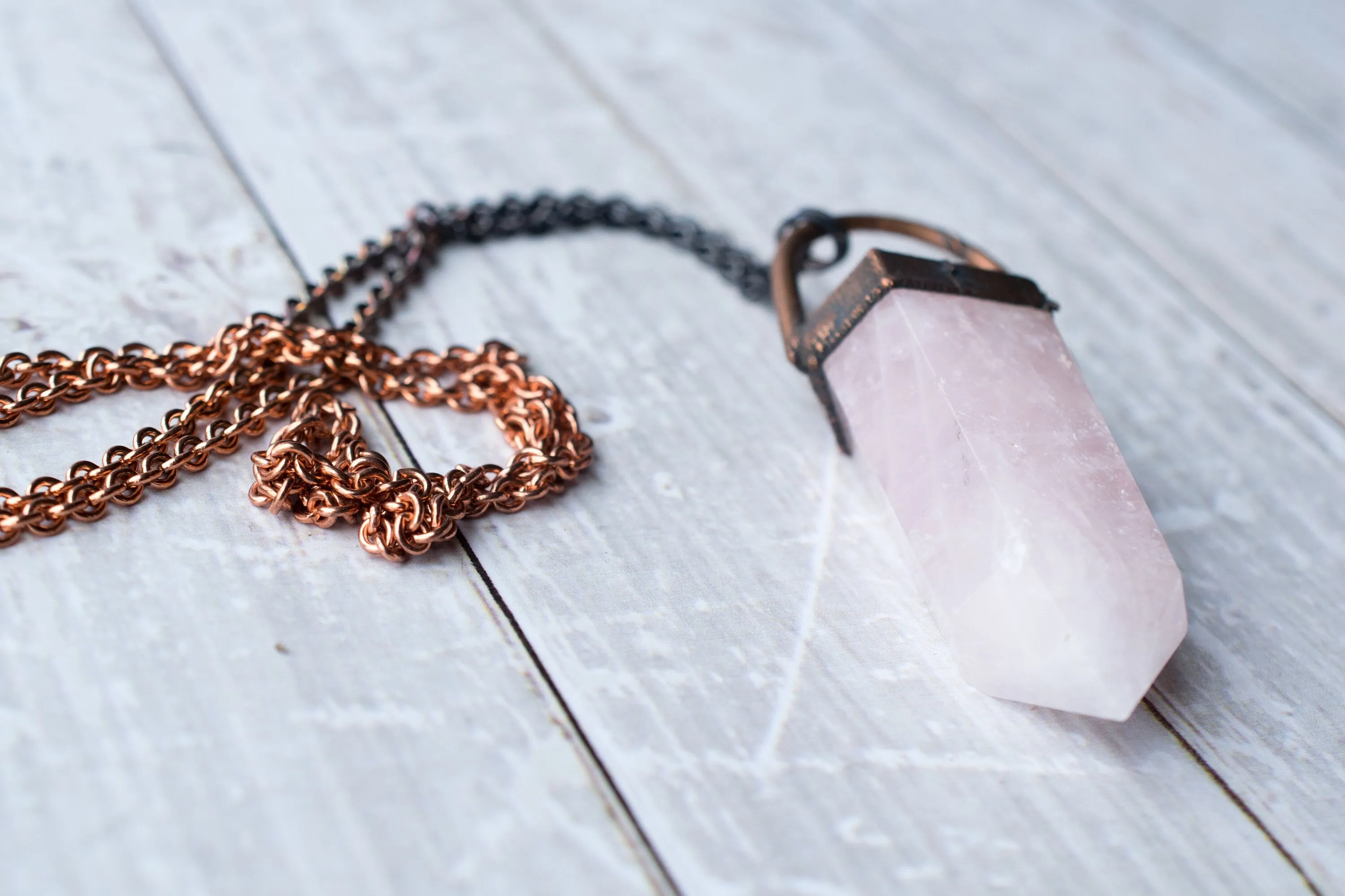 Rose Quartz crystal necklace | Electroformed crystal necklace