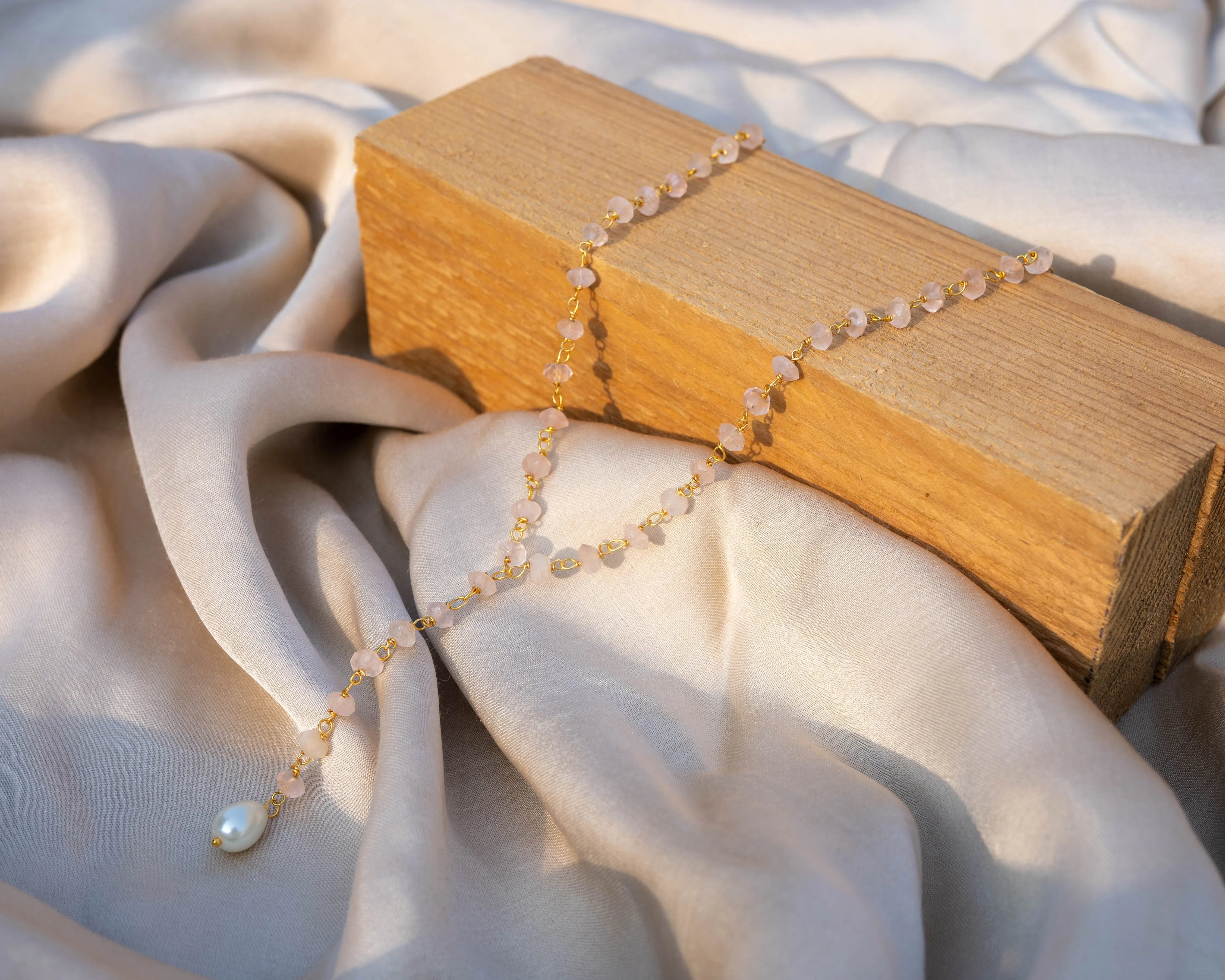 Rose Quartz with Pearl Drop Necklace