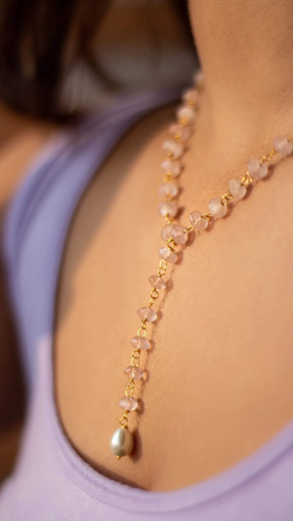 Rose Quartz with Pearl Drop Necklace