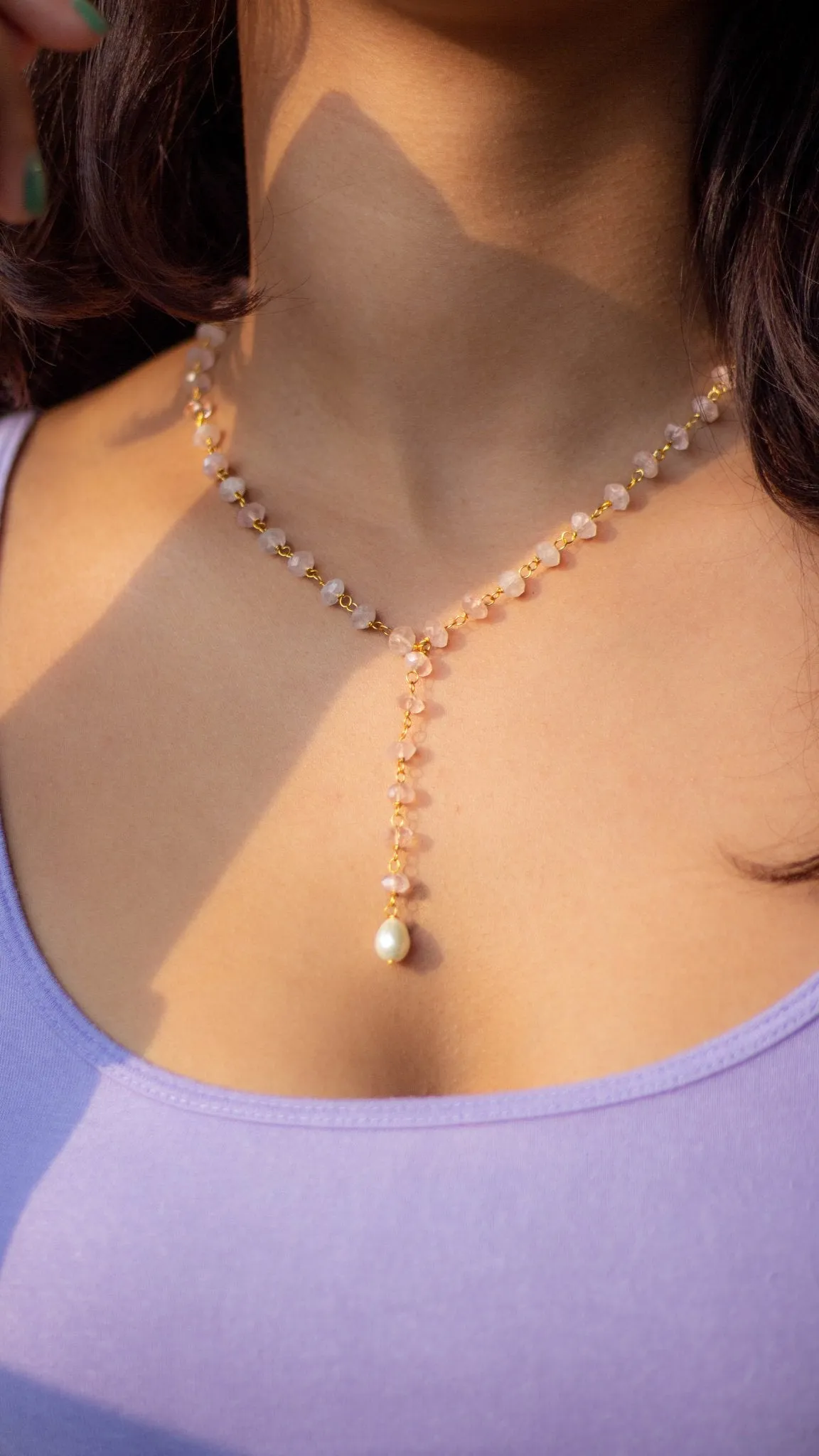 Rose Quartz with Pearl Drop Necklace