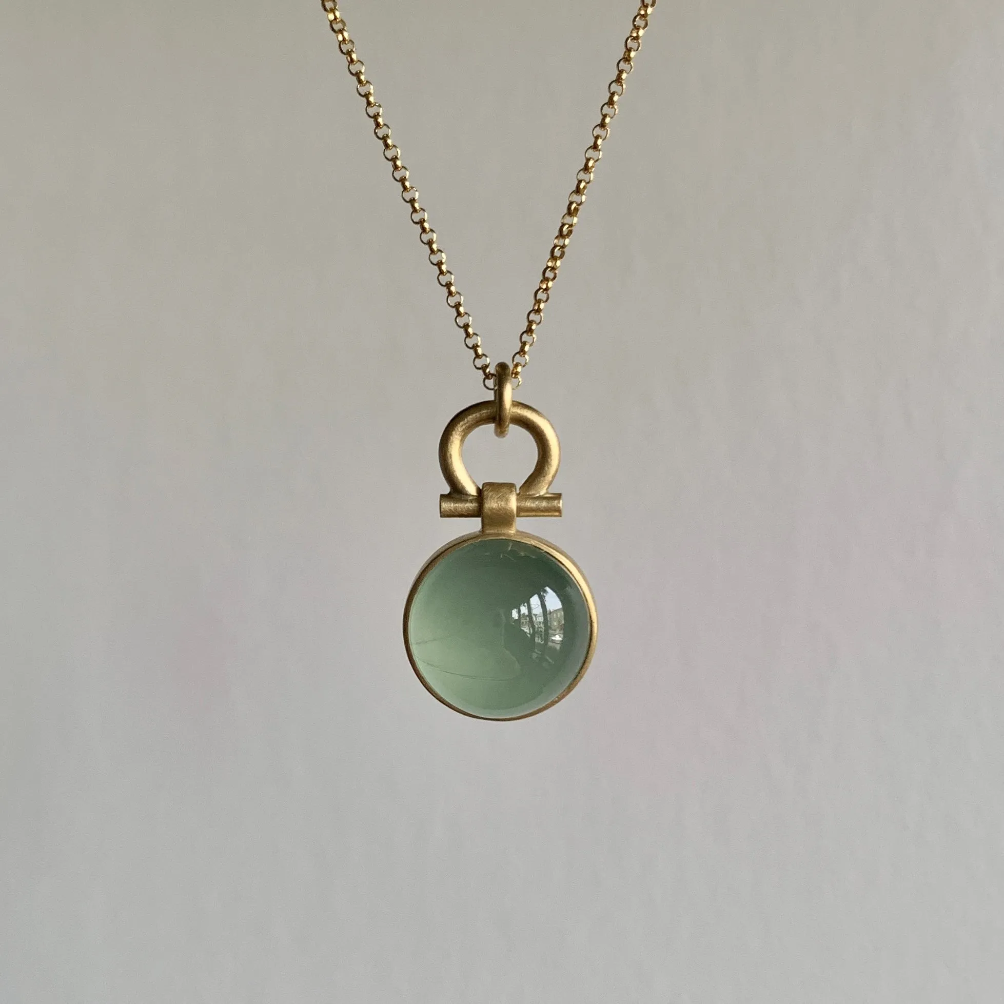 Round Dark Milky Aquamarine Cabochon Pendant