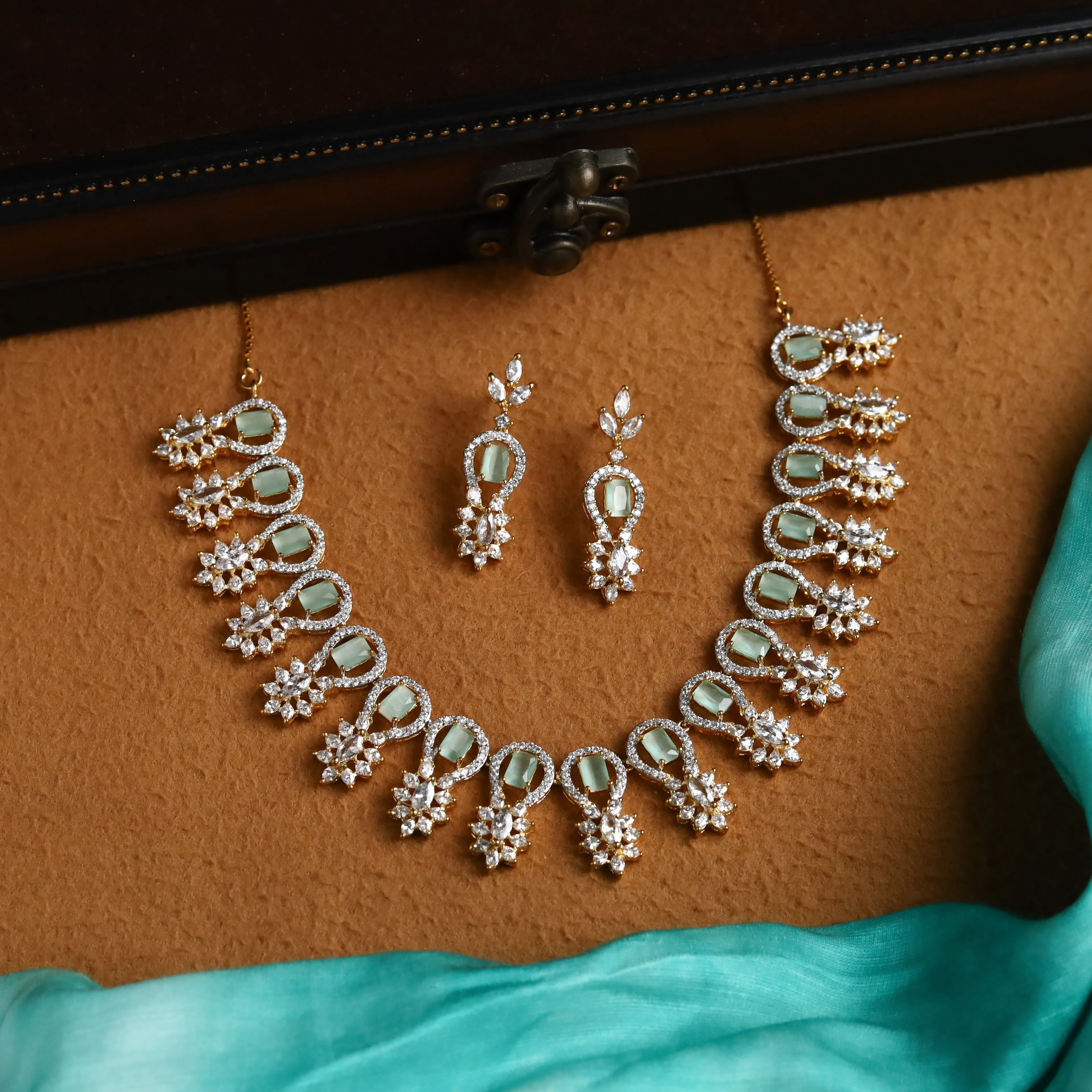 Round Neck Zircon/AD Necklace Set 3159-11