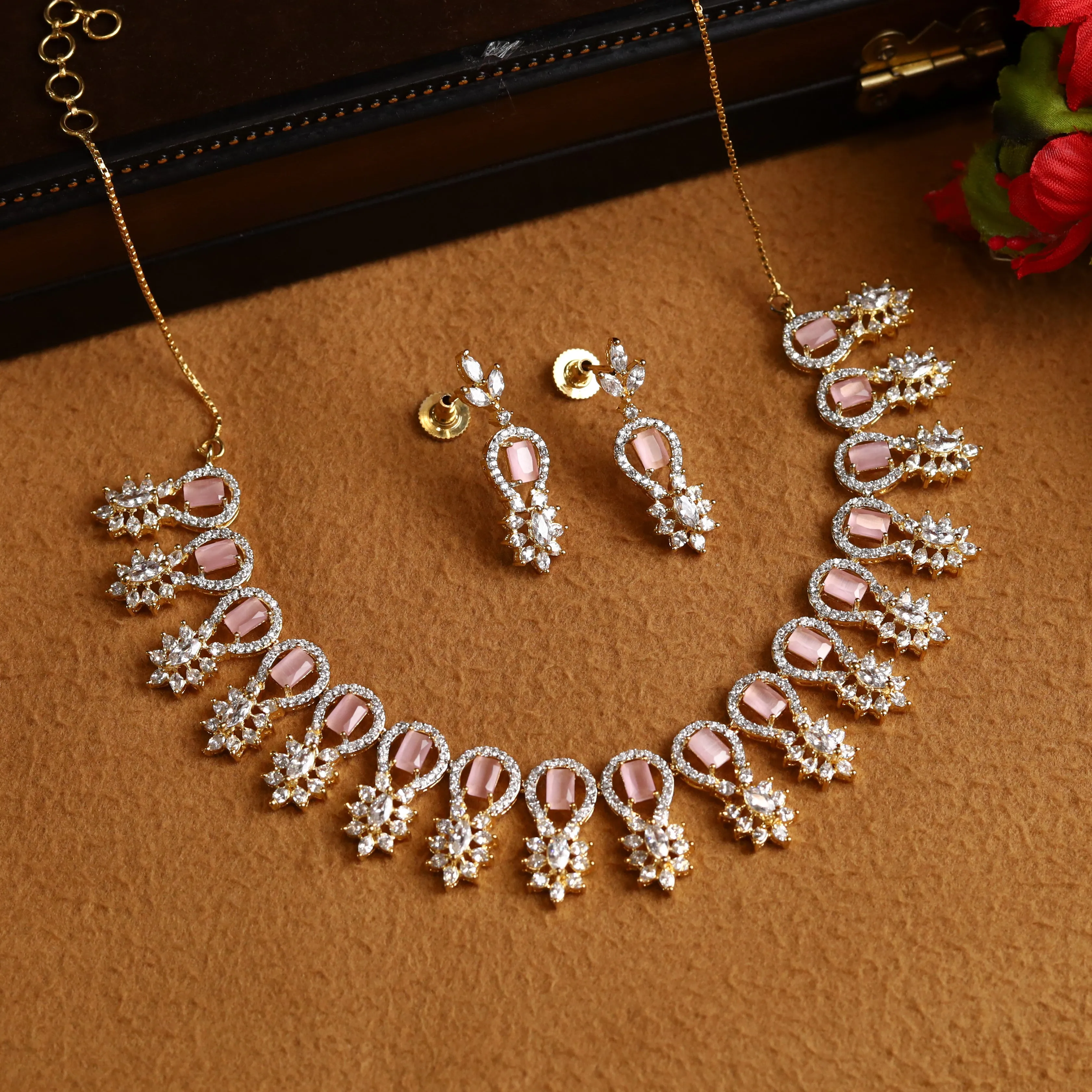 Round Neck Zircon/AD Necklace Set 3159-11