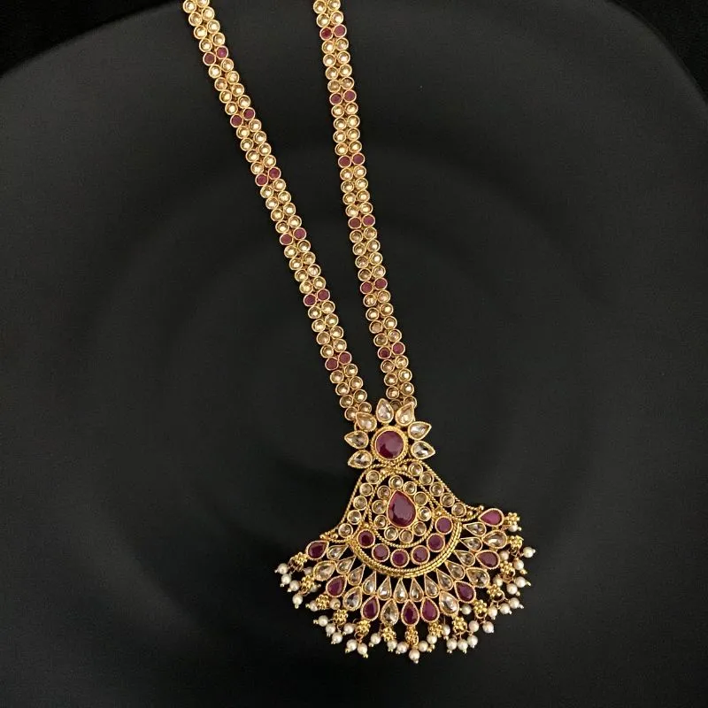 Ruby Antique Gold Finish Long Necklace Set