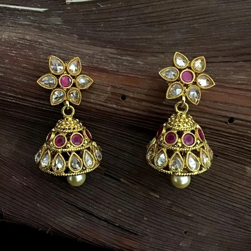 Ruby Antique Gold Finish Long Necklace Set