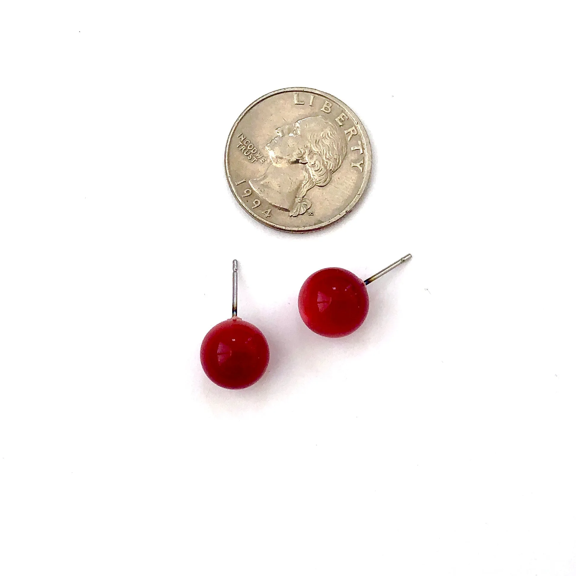 Ruby Red Moonglow Lucite Ball Stud Earrings