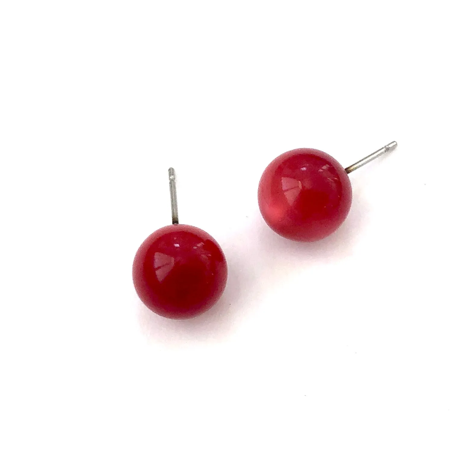 Ruby Red Moonglow Lucite Ball Stud Earrings