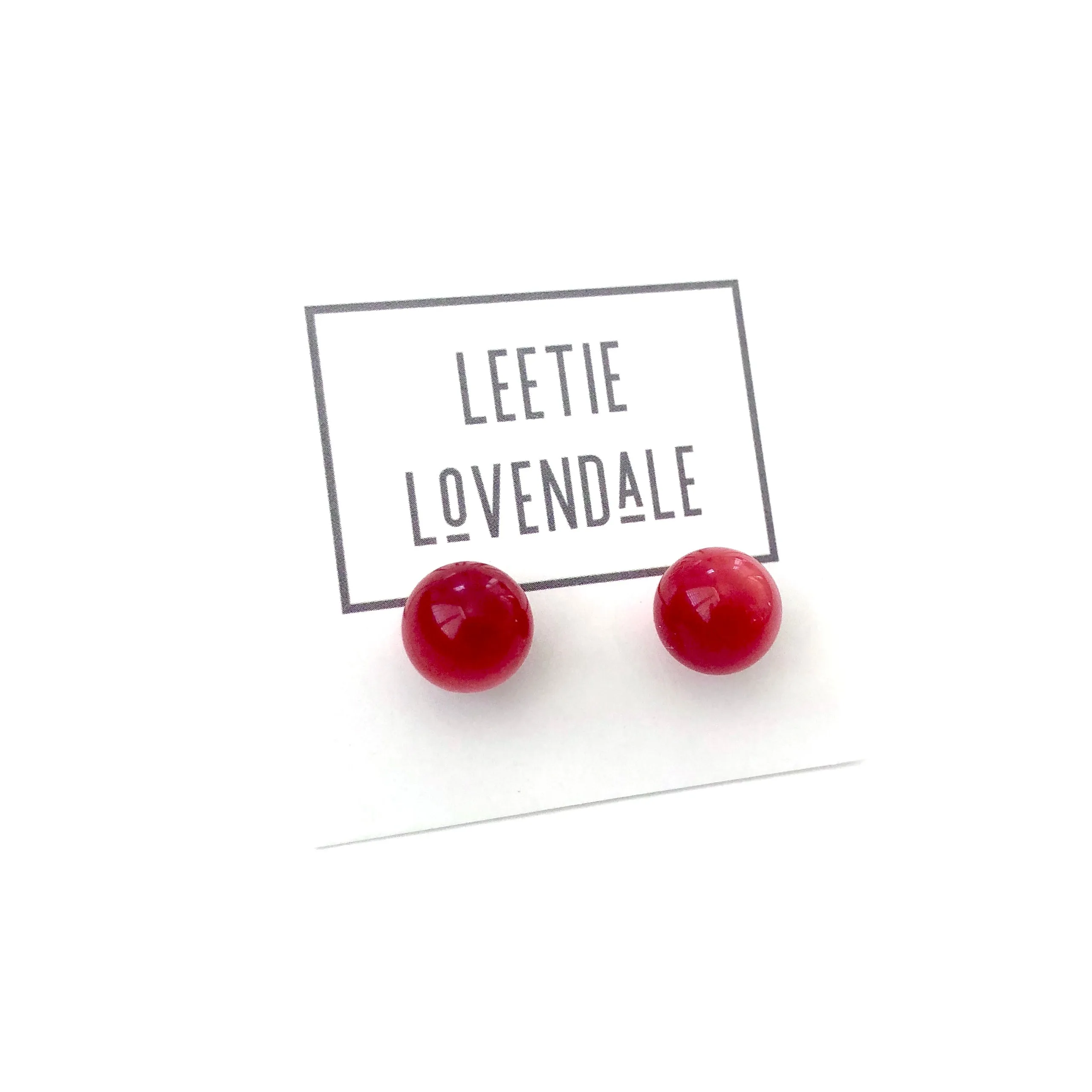 Ruby Red Moonglow Lucite Ball Stud Earrings