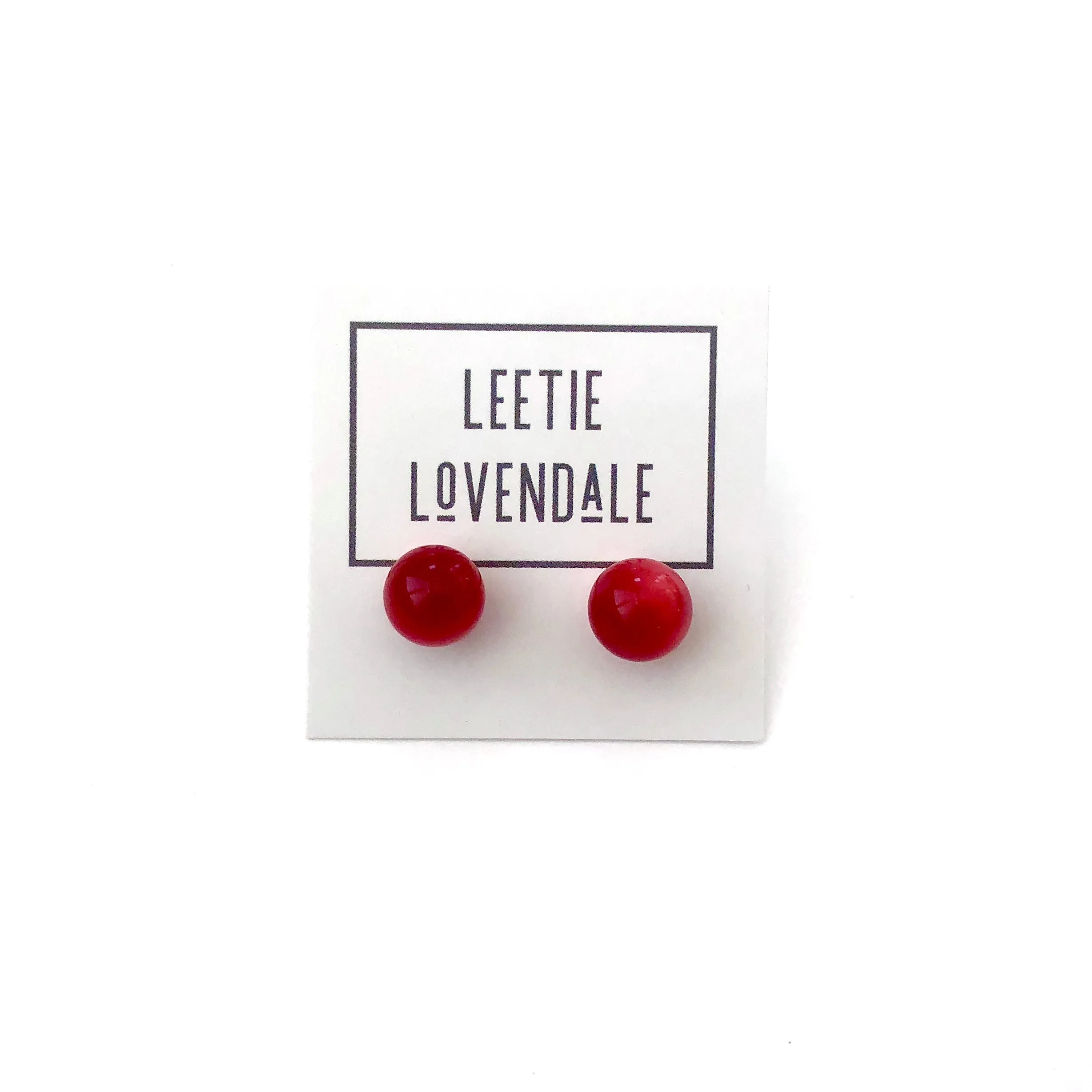 Ruby Red Moonglow Lucite Ball Stud Earrings