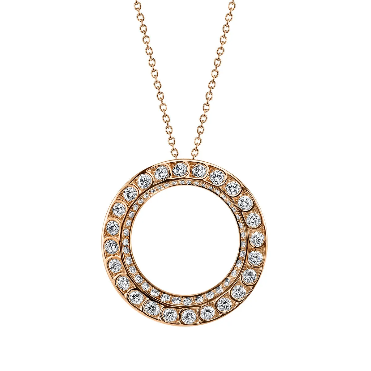 Scallop Artisan Diamond Medium Circle Necklace