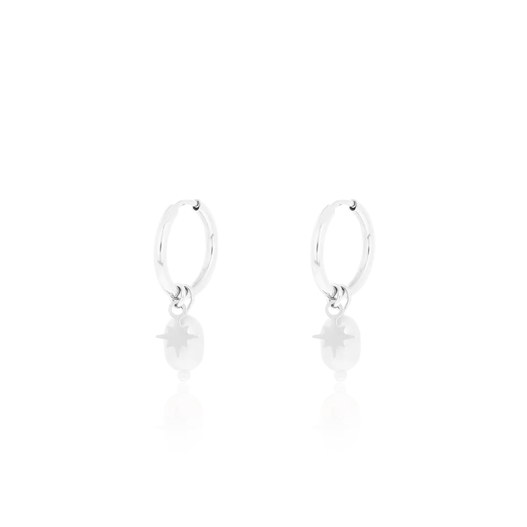 Silver coloured earrings with star & pearl charm