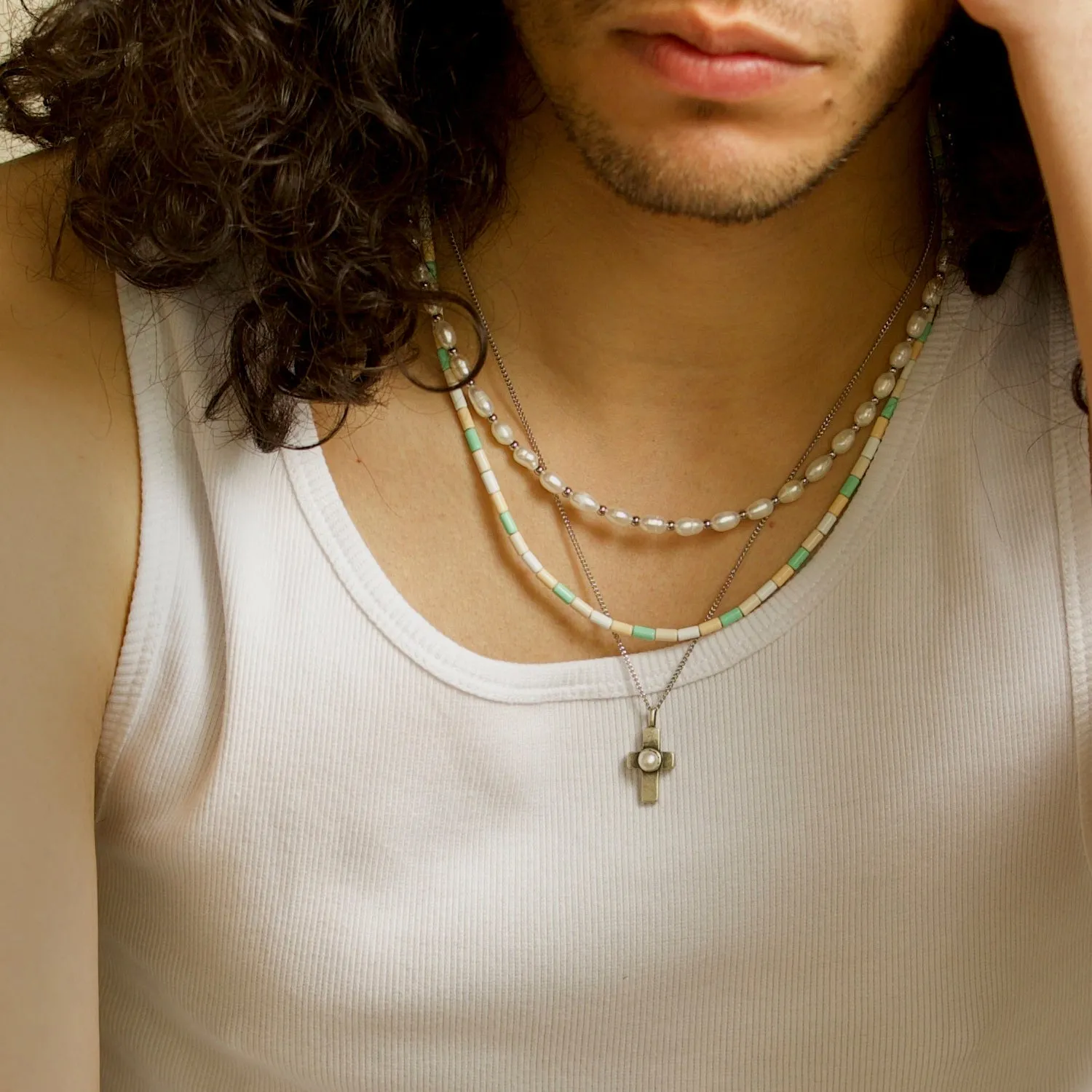 Silver Cross With Freshwater Pearl Necklace