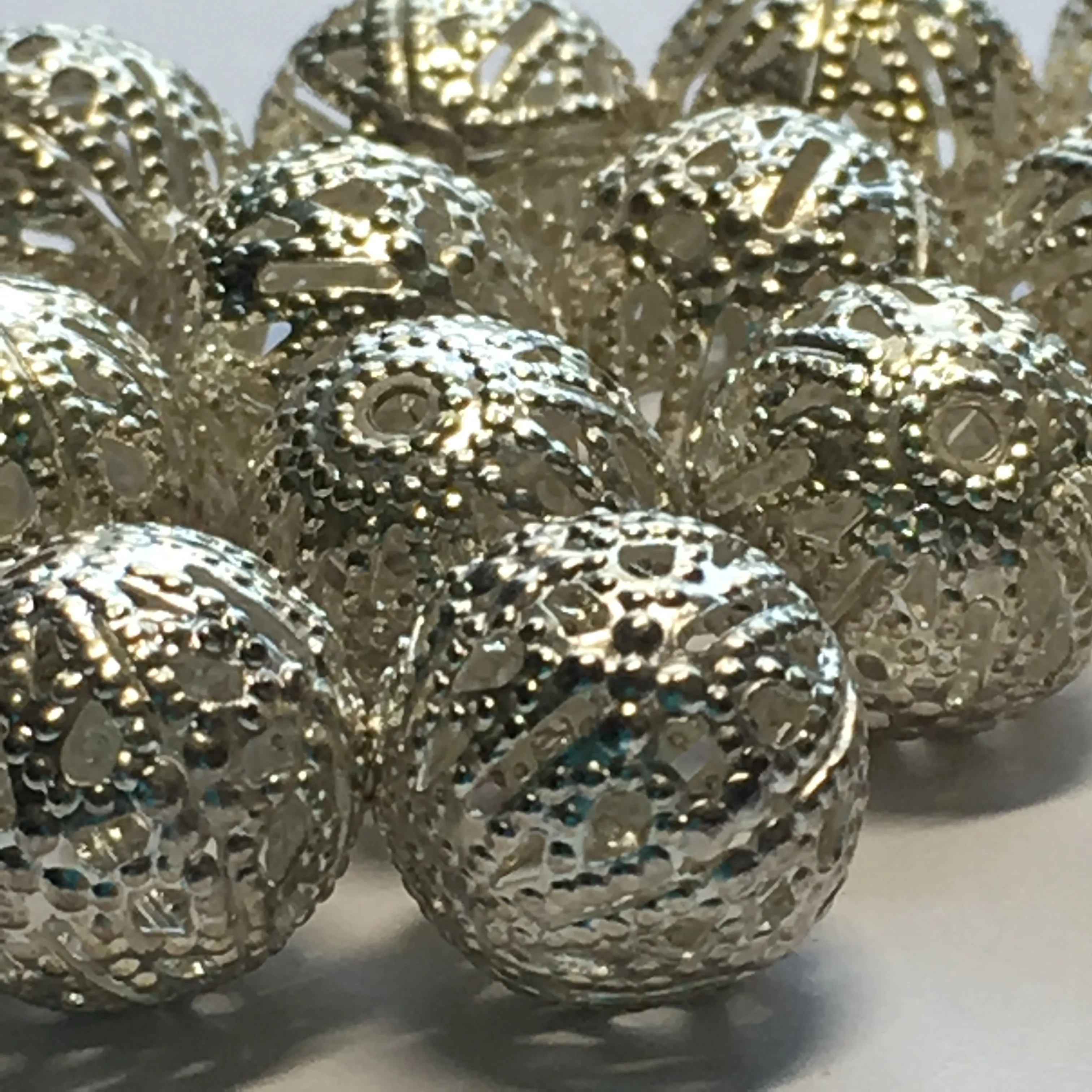 Silver Filigree Beads, 10 mm - 24 Beads