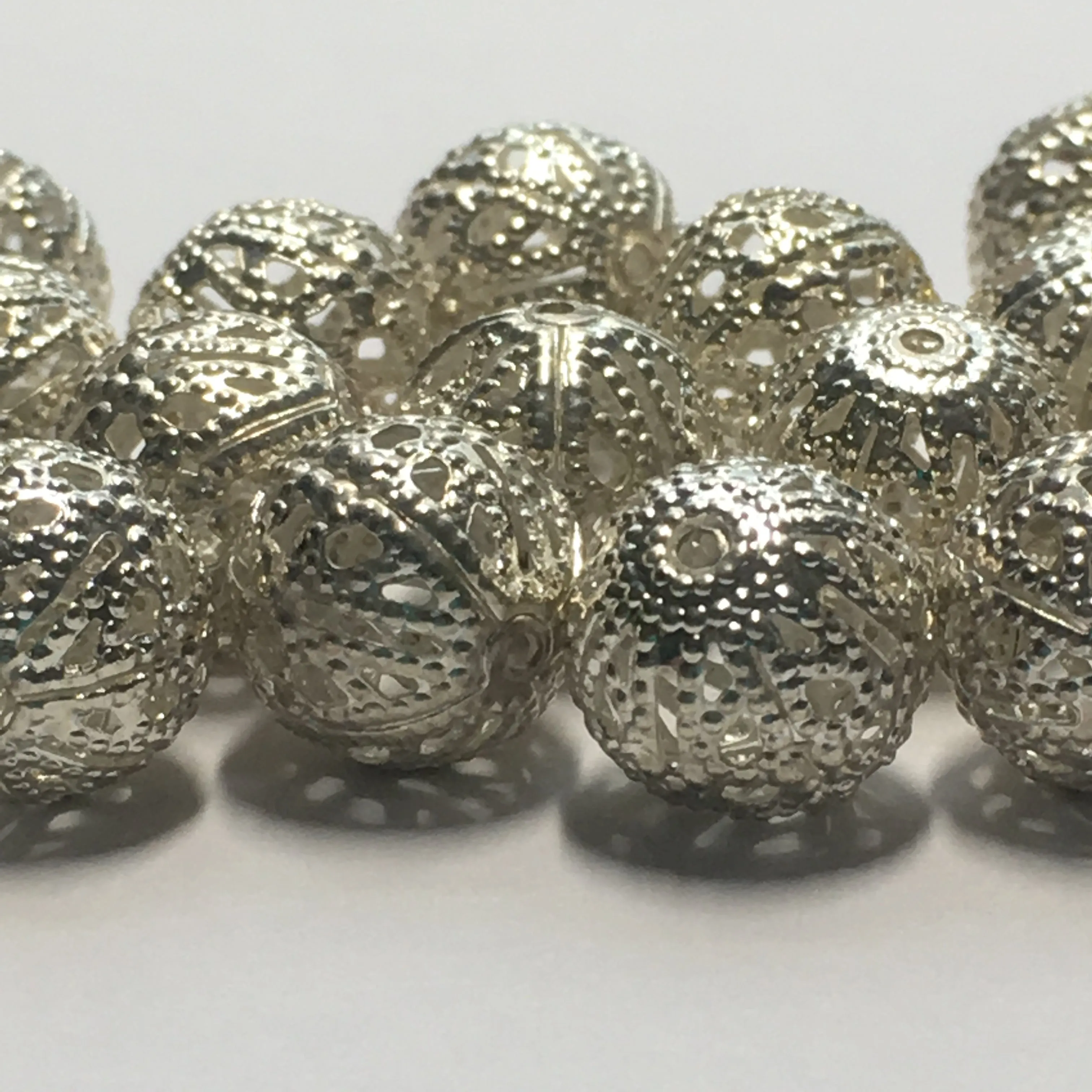 Silver Filigree Beads, 10 mm - 24 Beads