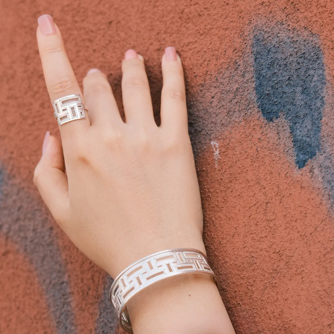 Silver Labyrinth Cuff Bracelet