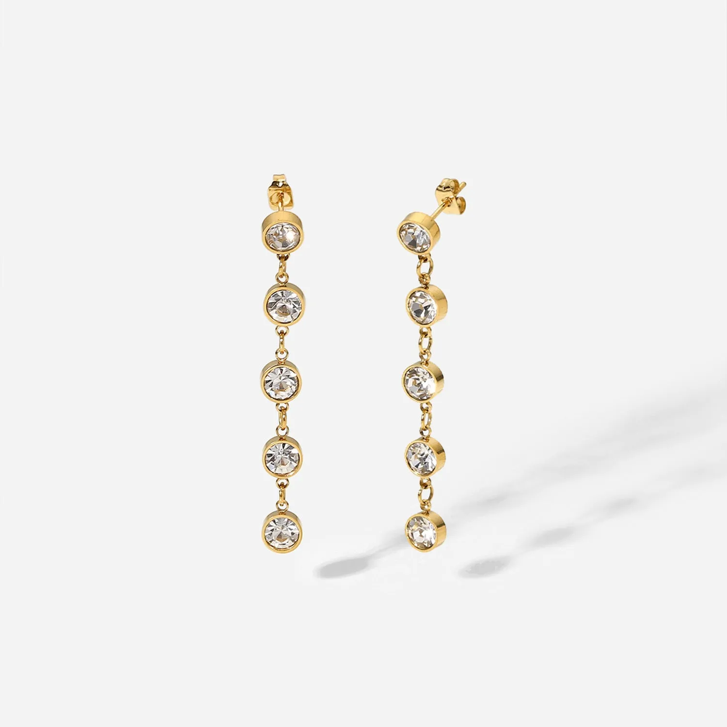 SISSLIA 14K Gold-Plated Stainless Steel Pendant Jewelry Set with Five Round Zircon Tassels Earrings for Women