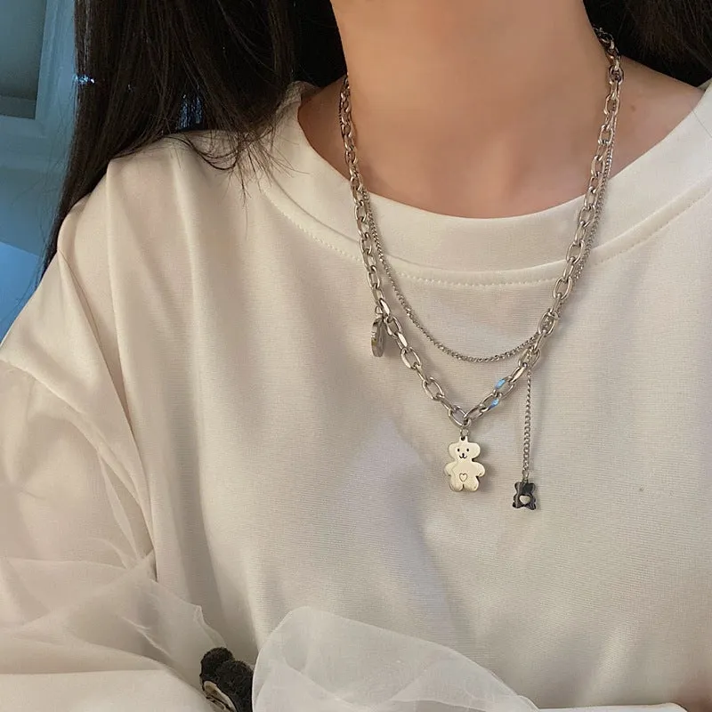 SISSLIA 2024 High Quality Titanium Steel Bear Casual Punk Cartoon Fun Necklace for Woman