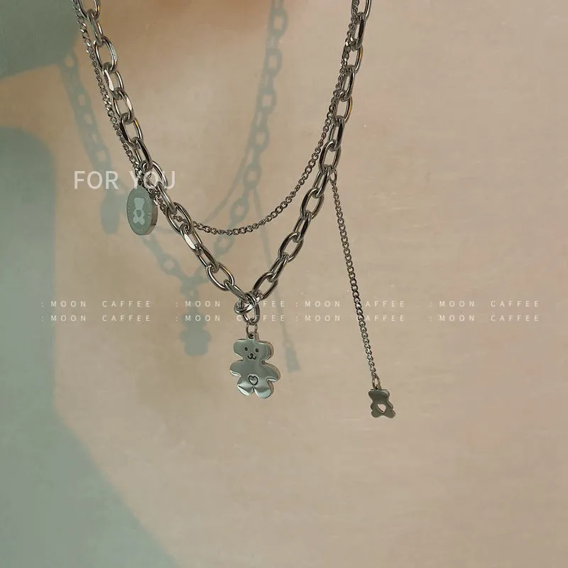 SISSLIA 2024 High Quality Titanium Steel Bear Casual Punk Cartoon Fun Necklace for Woman