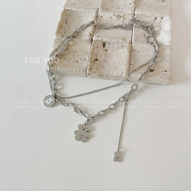 SISSLIA 2024 High Quality Titanium Steel Bear Casual Punk Cartoon Fun Necklace for Woman