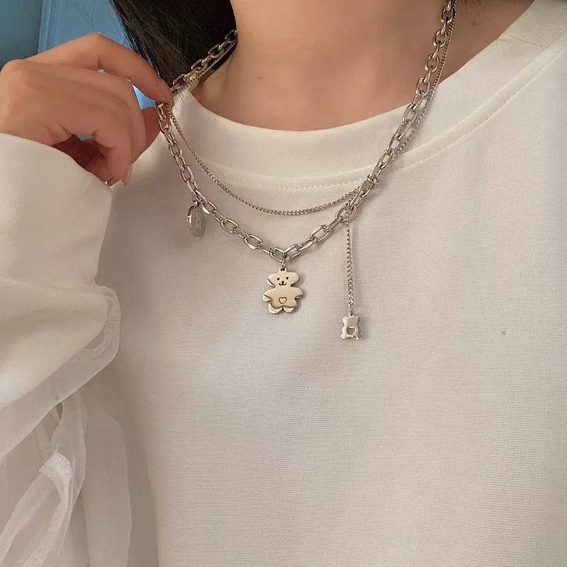 SISSLIA 2024 High Quality Titanium Steel Bear Casual Punk Cartoon Fun Necklace for Woman