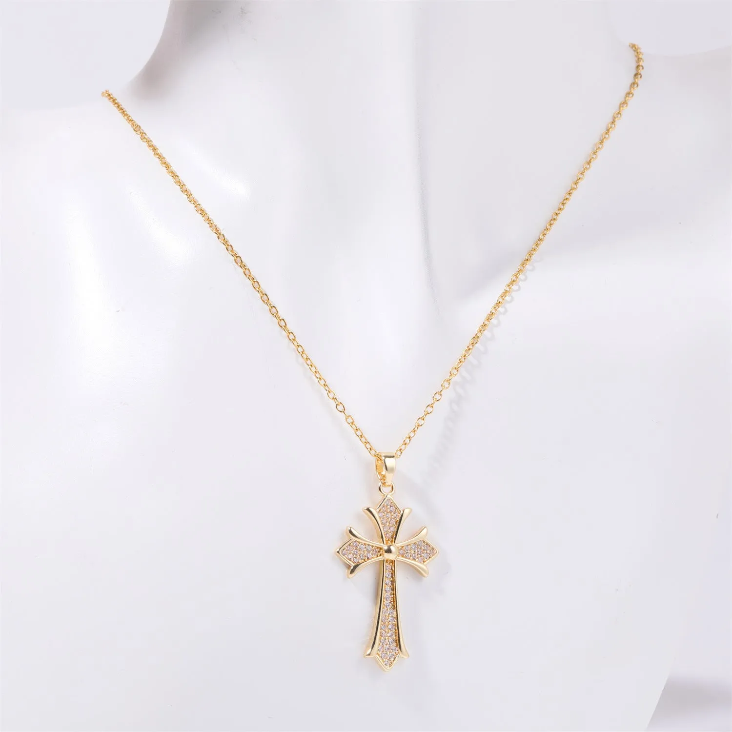 Stainless Steel Inlaid Zircon Cross Necklace