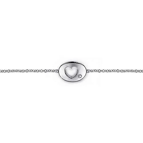 Sterling Silver Chain Bracelet with Diamond Cutout Heart Charm
