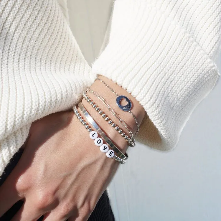 Sterling Silver Chain Bracelet with Diamond Cutout Heart Charm